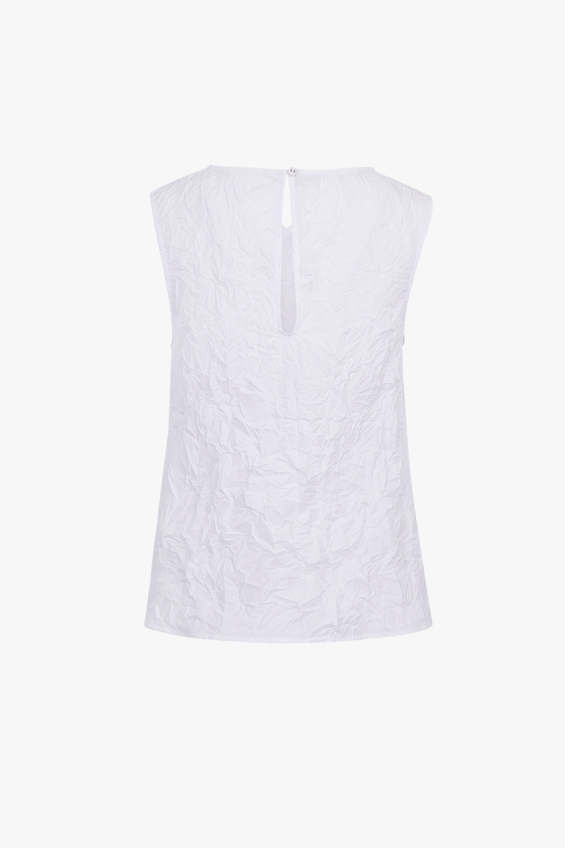 WHITE CRINKLED TEXTURE POLYESTER SLEEVELESS TOP made by YIBRI