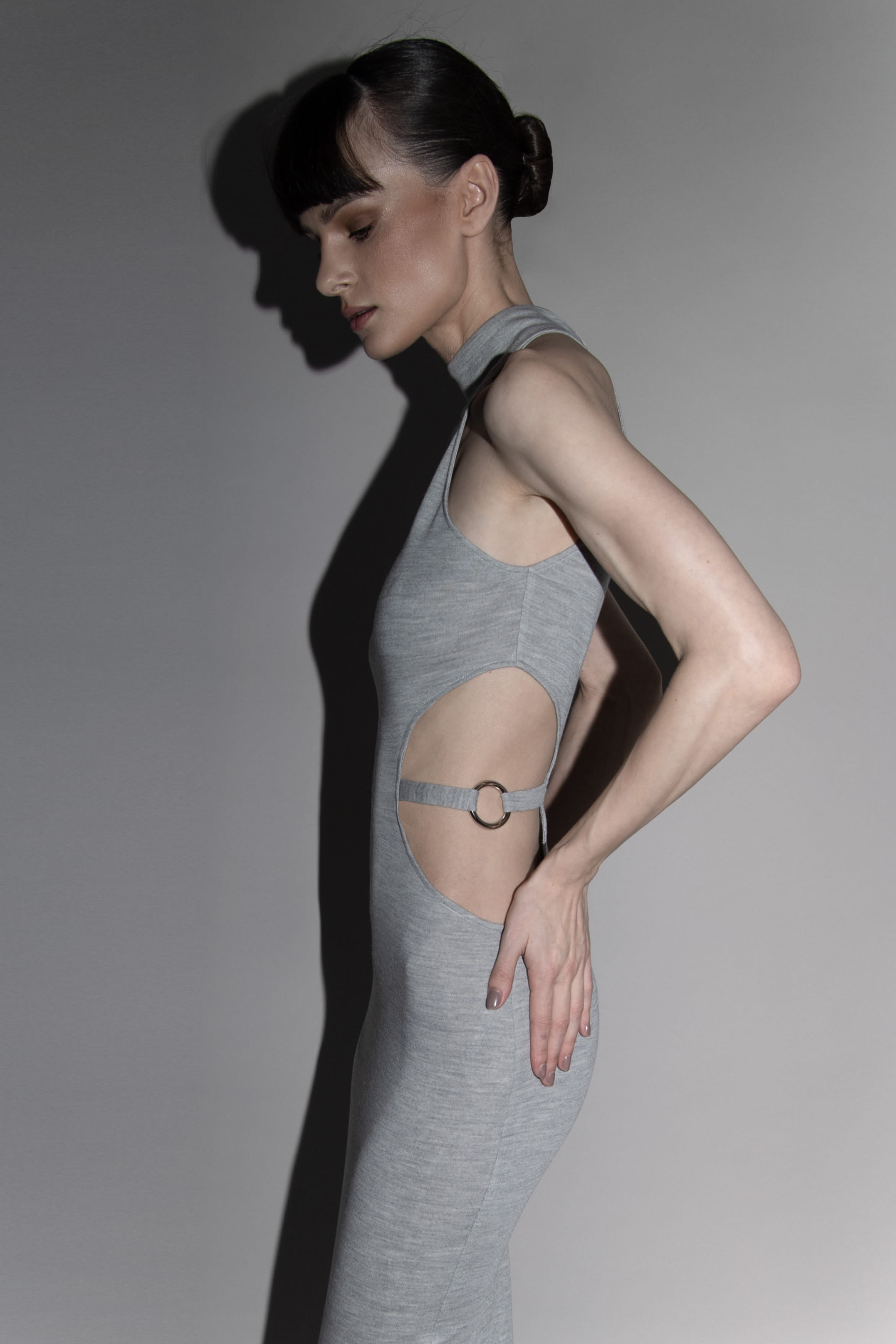 Jersey cut-out dress in Grey made by Vestiaire d'un Oiseau Libre