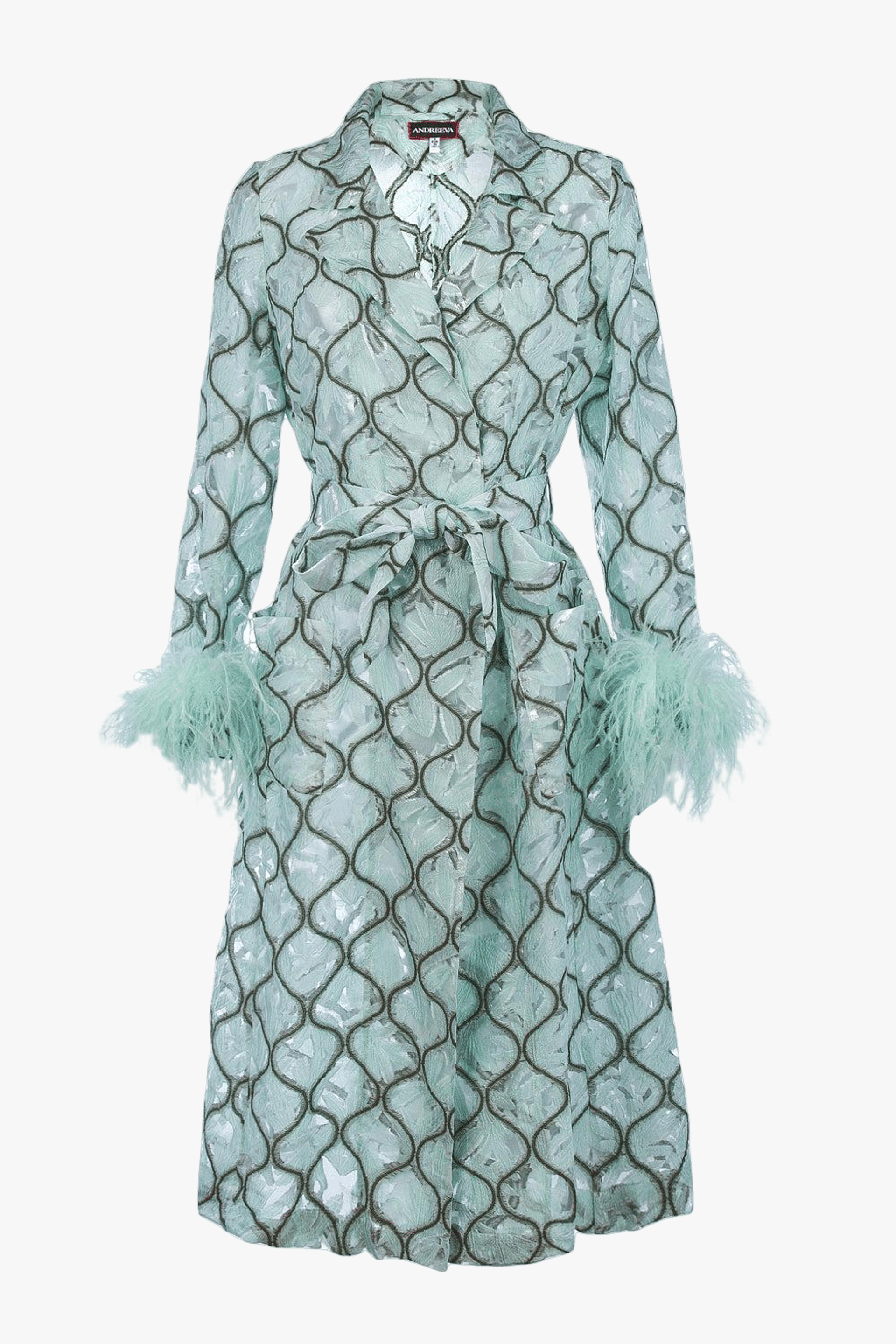 Mint Coat № 23 With Detachable Feathers Cuffs made by ANDREEVA