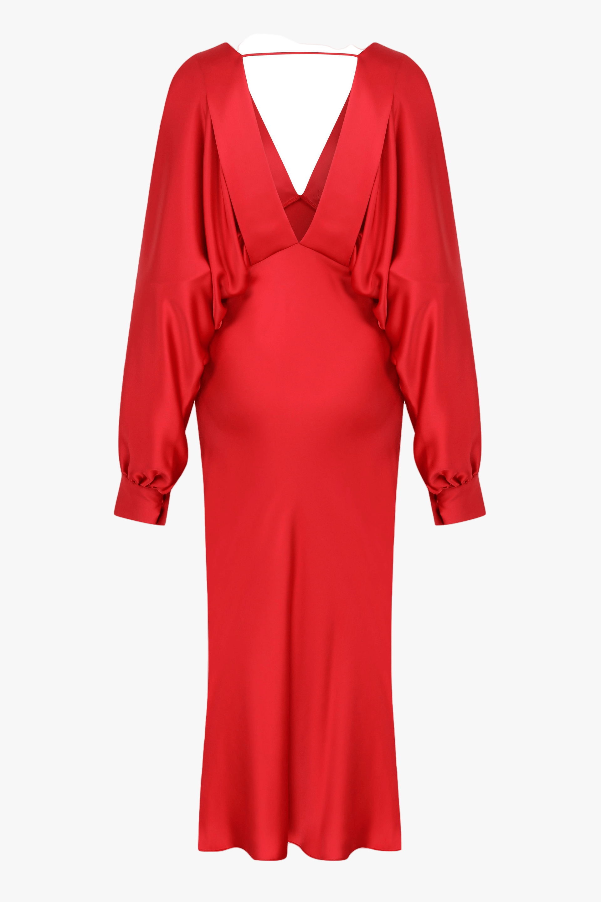 Mila V Neck Satin Dress in Rouge made by Nazli Ceren