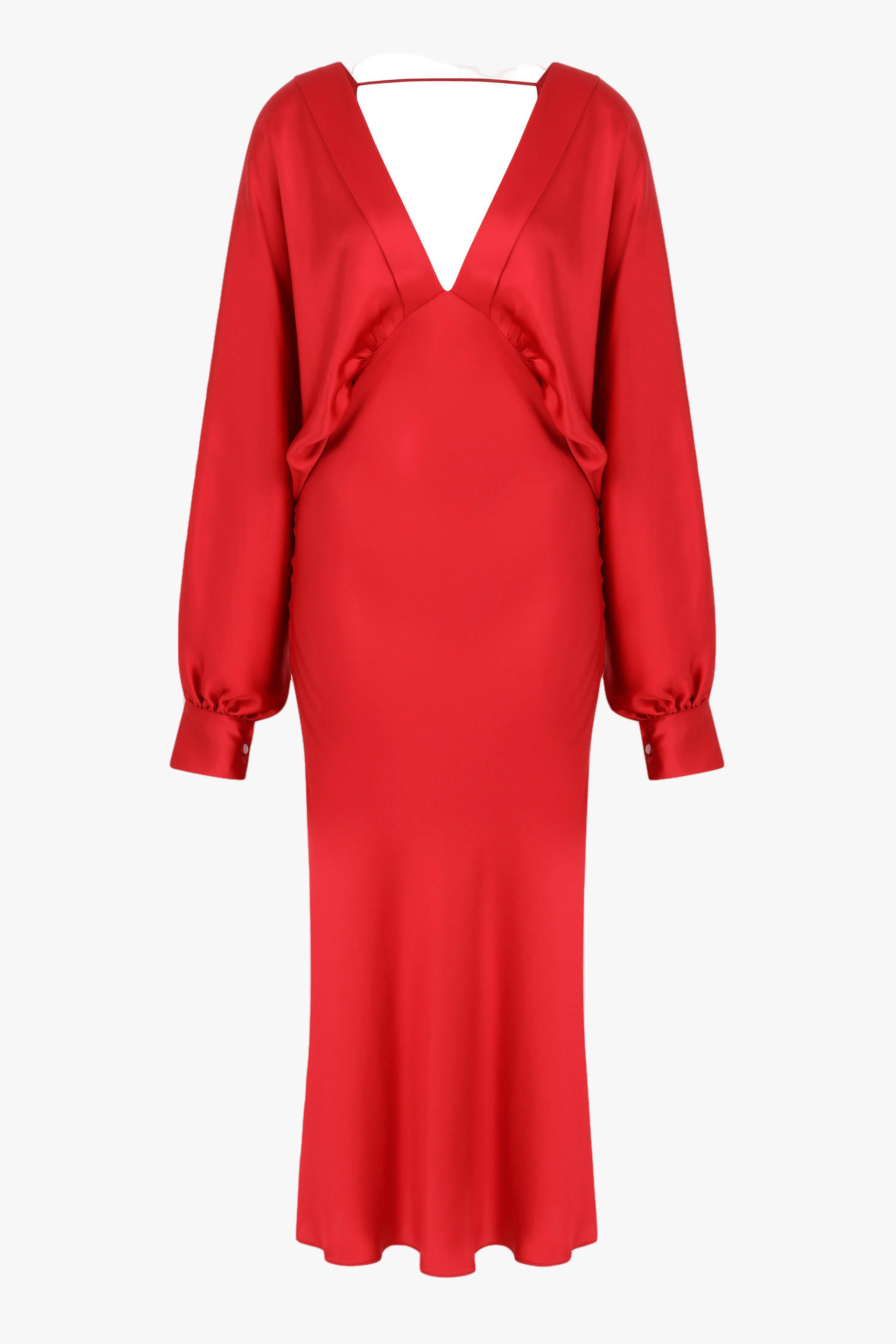 Mila V Neck Satin Dress in Rouge made by Nazli Ceren