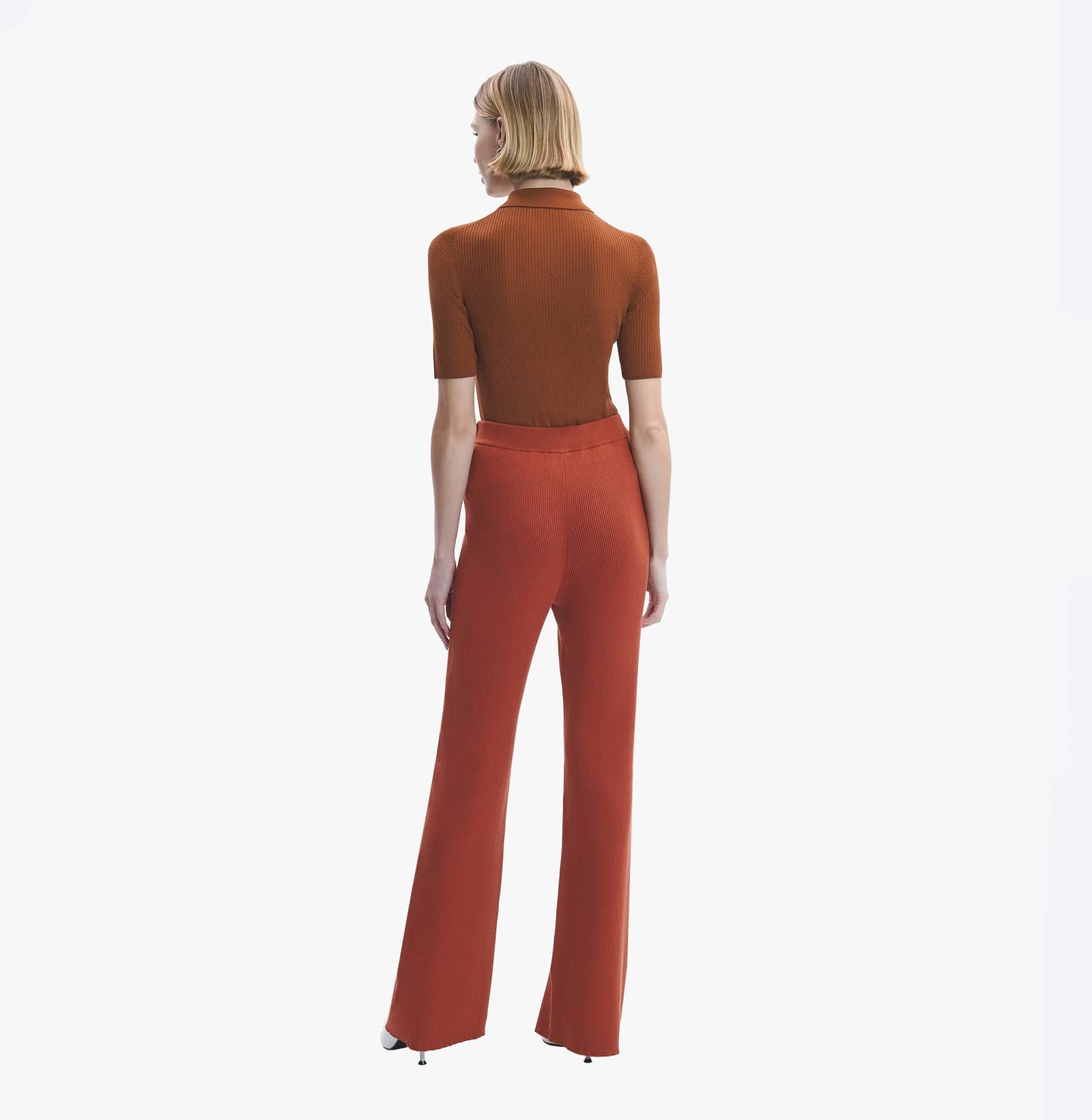 SILK AND CASHMERE RIBBED STRAIGHT-LEG PANTS in Red made by CRUSH Collection