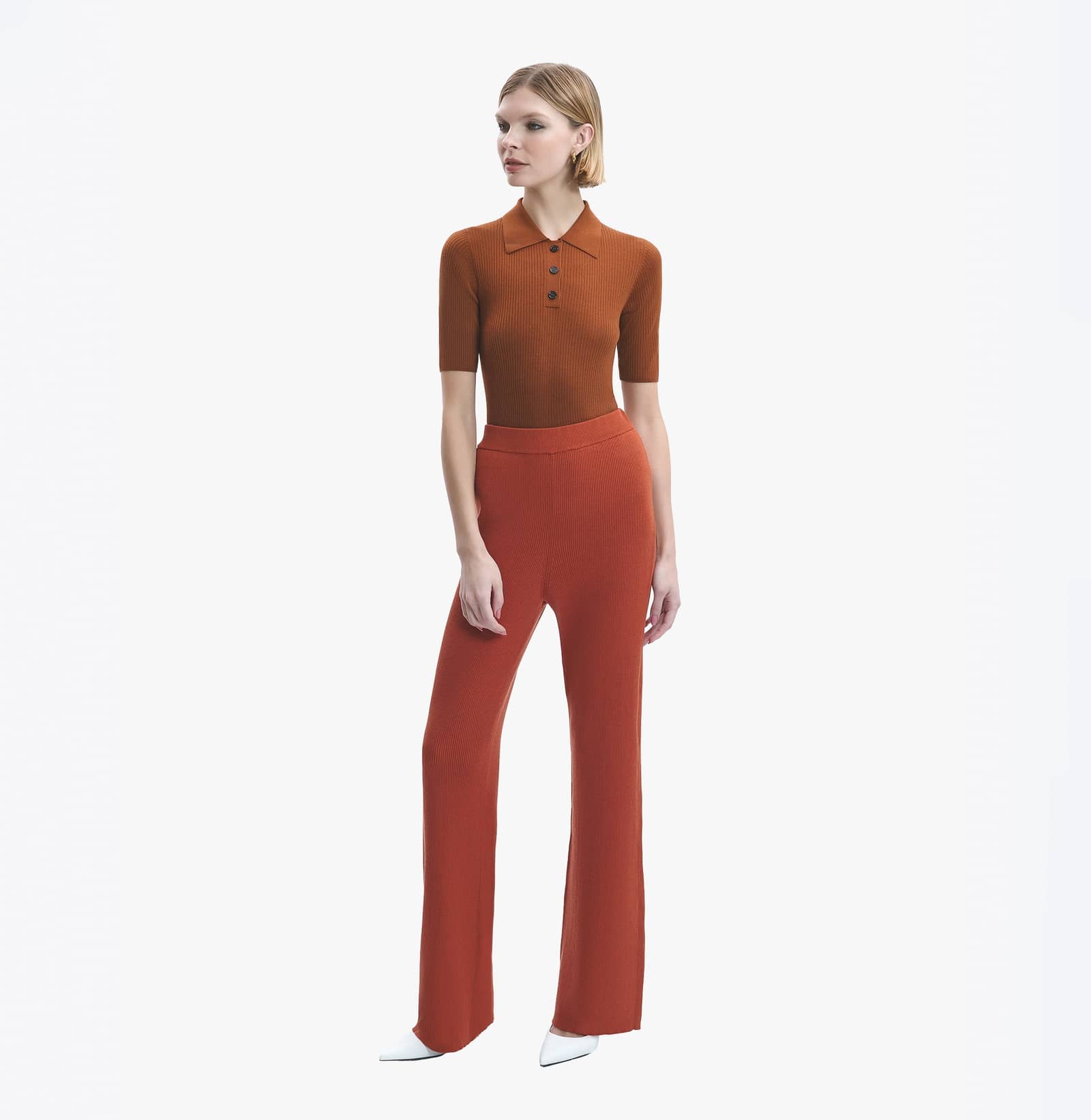 SILK AND CASHMERE RIBBED STRAIGHT-LEG PANTS in Red made by CRUSH Collection