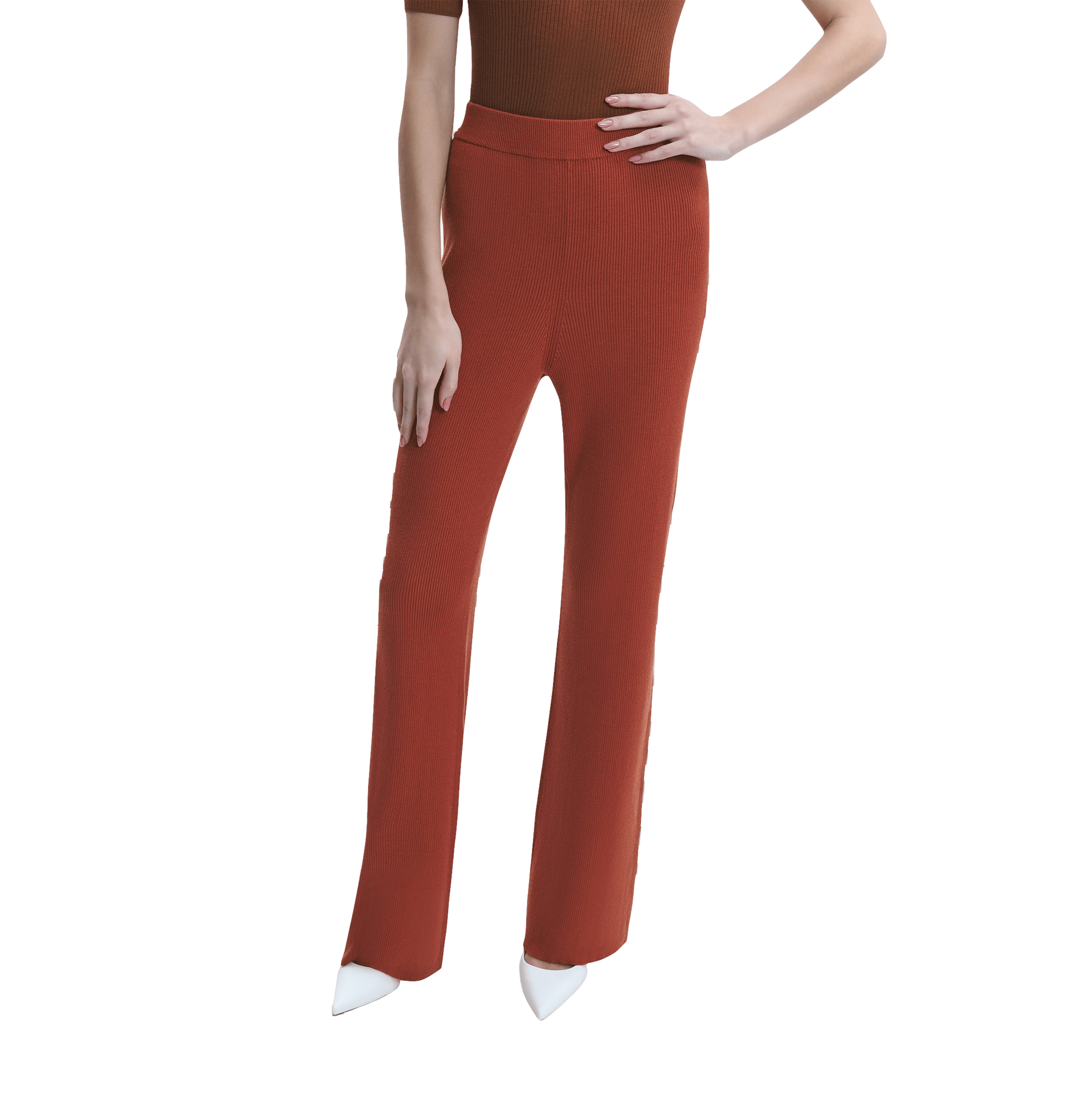 SILK AND CASHMERE RIBBED STRAIGHT-LEG PANTS in Red made by CRUSH Collection