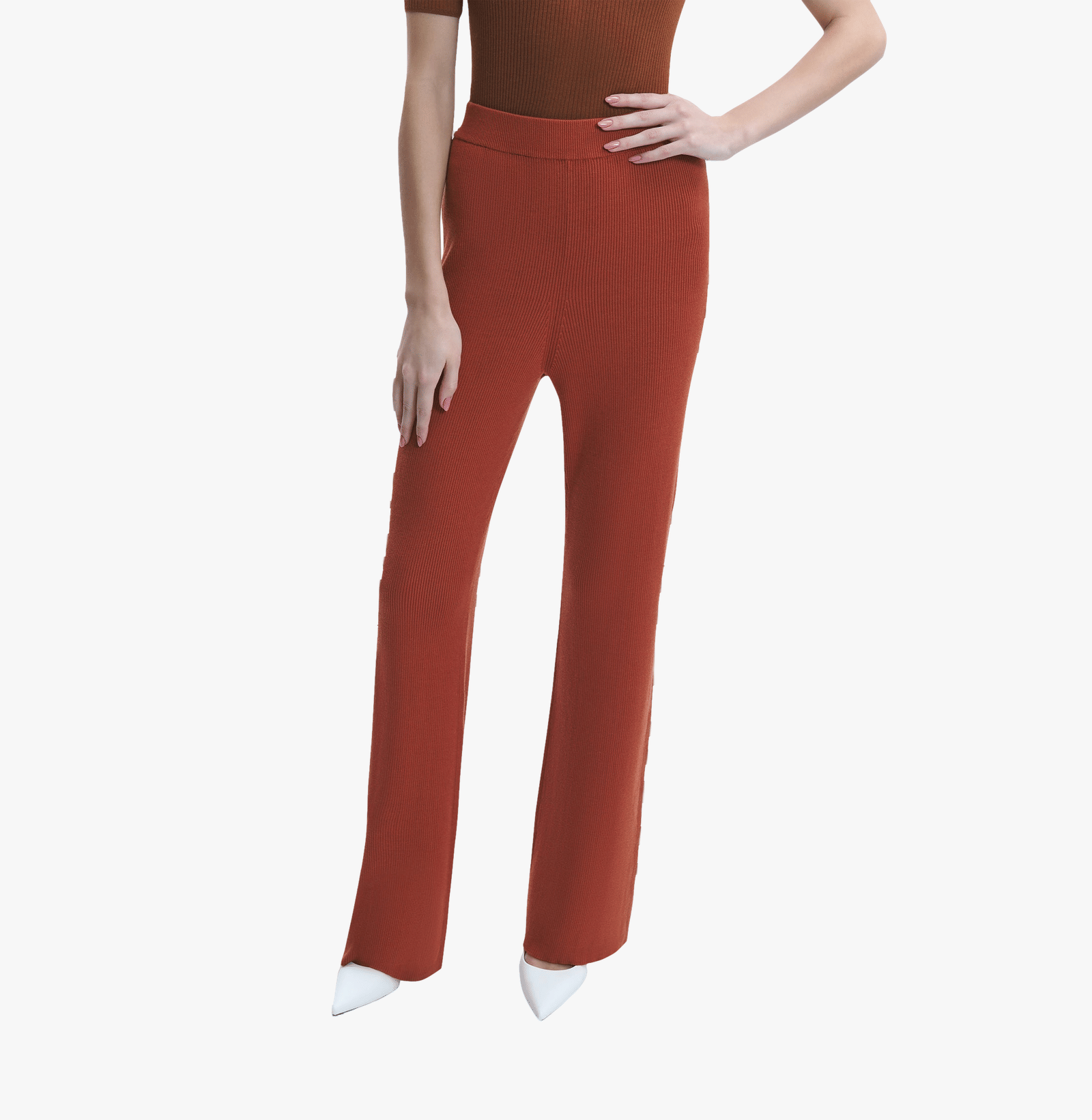 SILK AND CASHMERE RIBBED STRAIGHT-LEG PANTS in Red made by CRUSH Collection