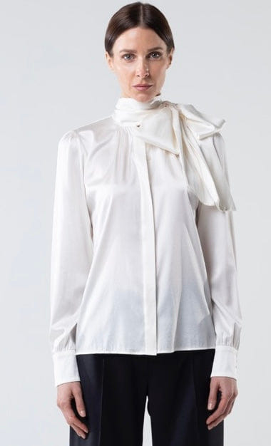 Silk Bow Blouse With Long Sleeves In Ivory made by Vesna W