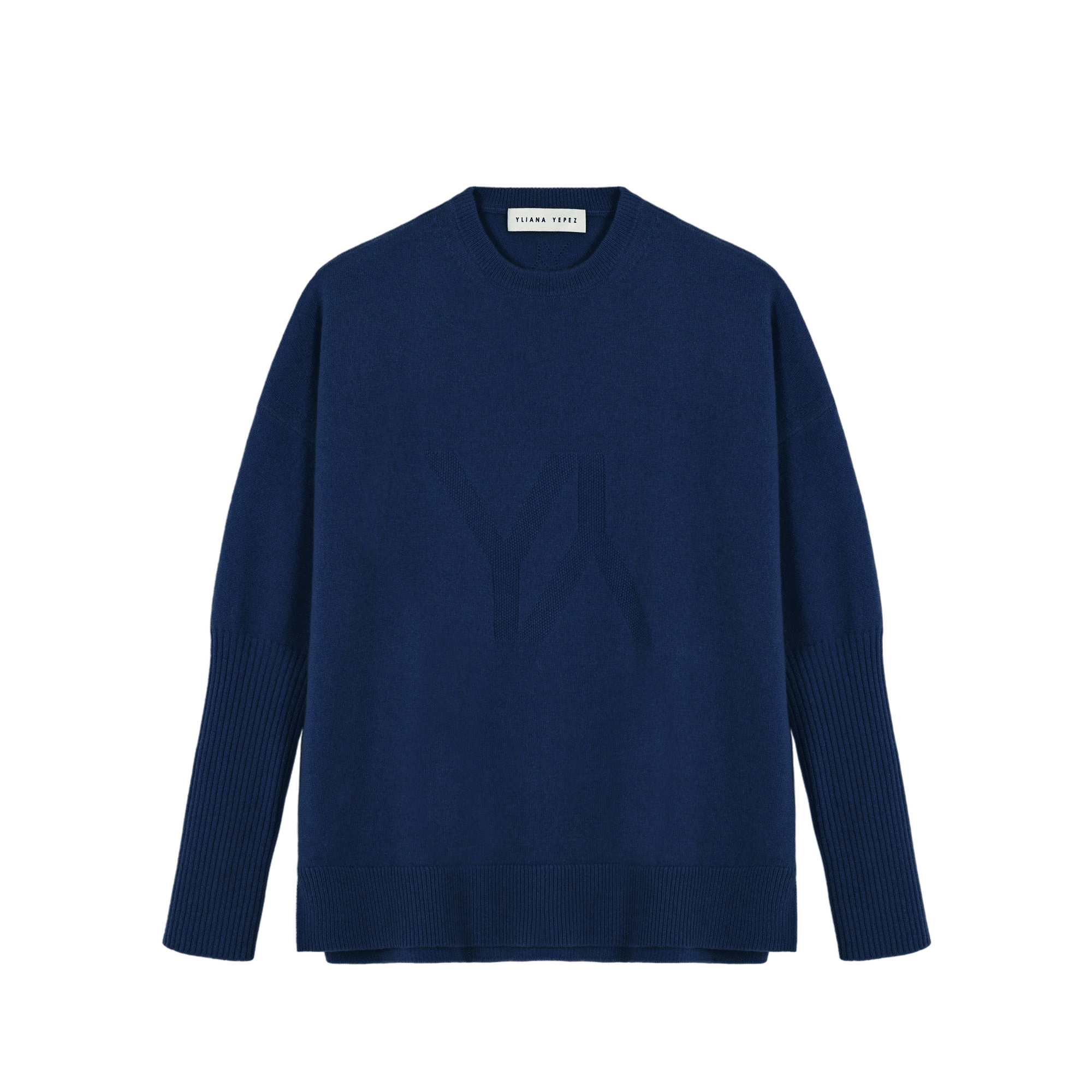 Boxy Sweater With YY Logo Navy made by YLIANA YEPEZ