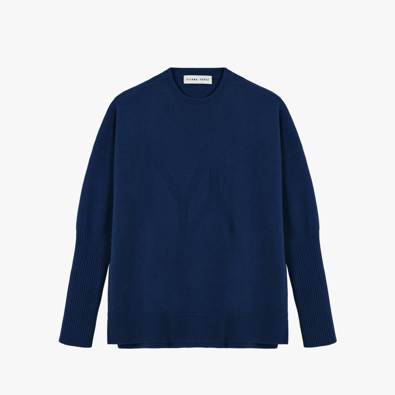 Boxy Sweater With YY Logo Navy made by YLIANA YEPEZ
