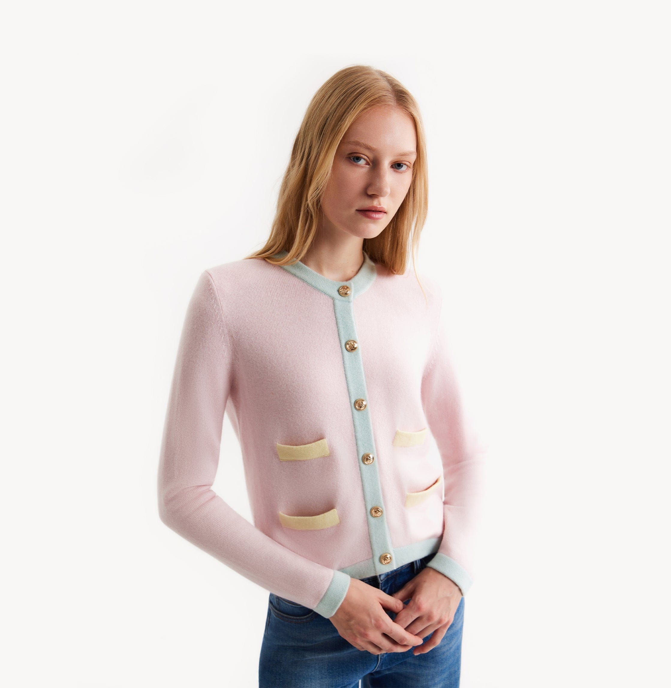 COLORBLOCKED CASHMERE CARDIGAN made by CRUSH Collection