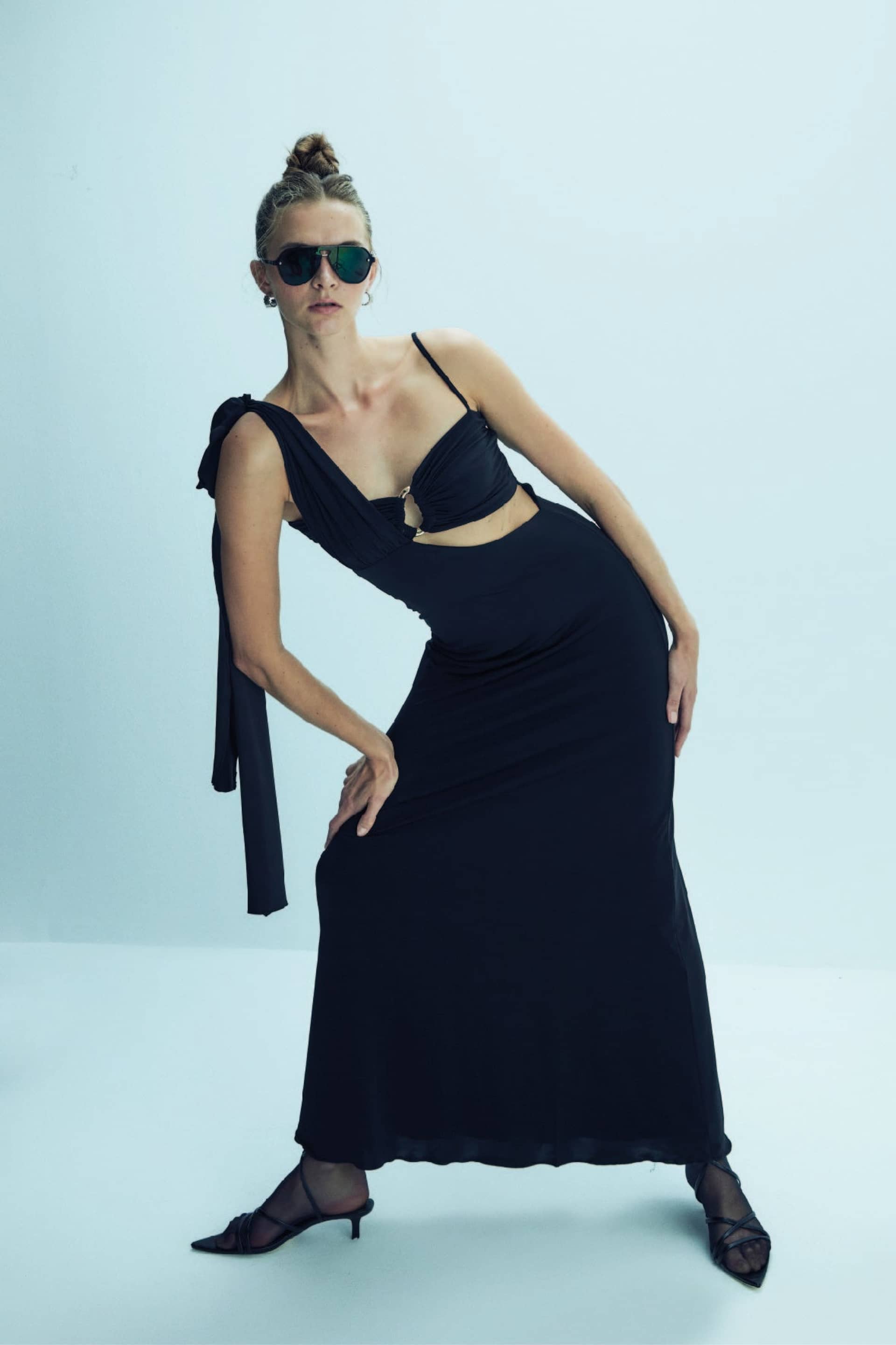 Grace Jersey Asymmetric Long Dress in Black made by Nazli Ceren