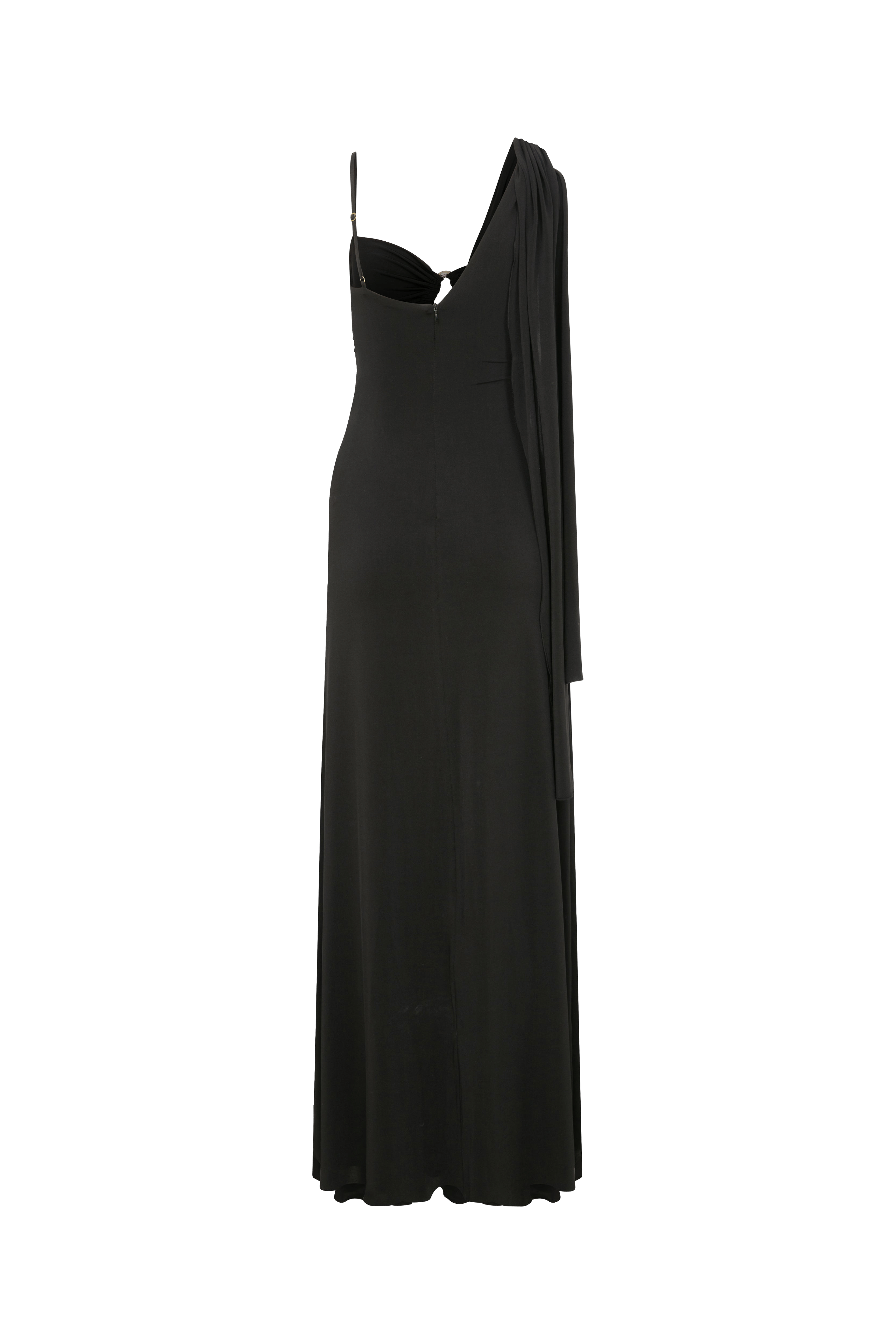 Grace Jersey Asymmetric Long Dress in Black made by Nazli Ceren