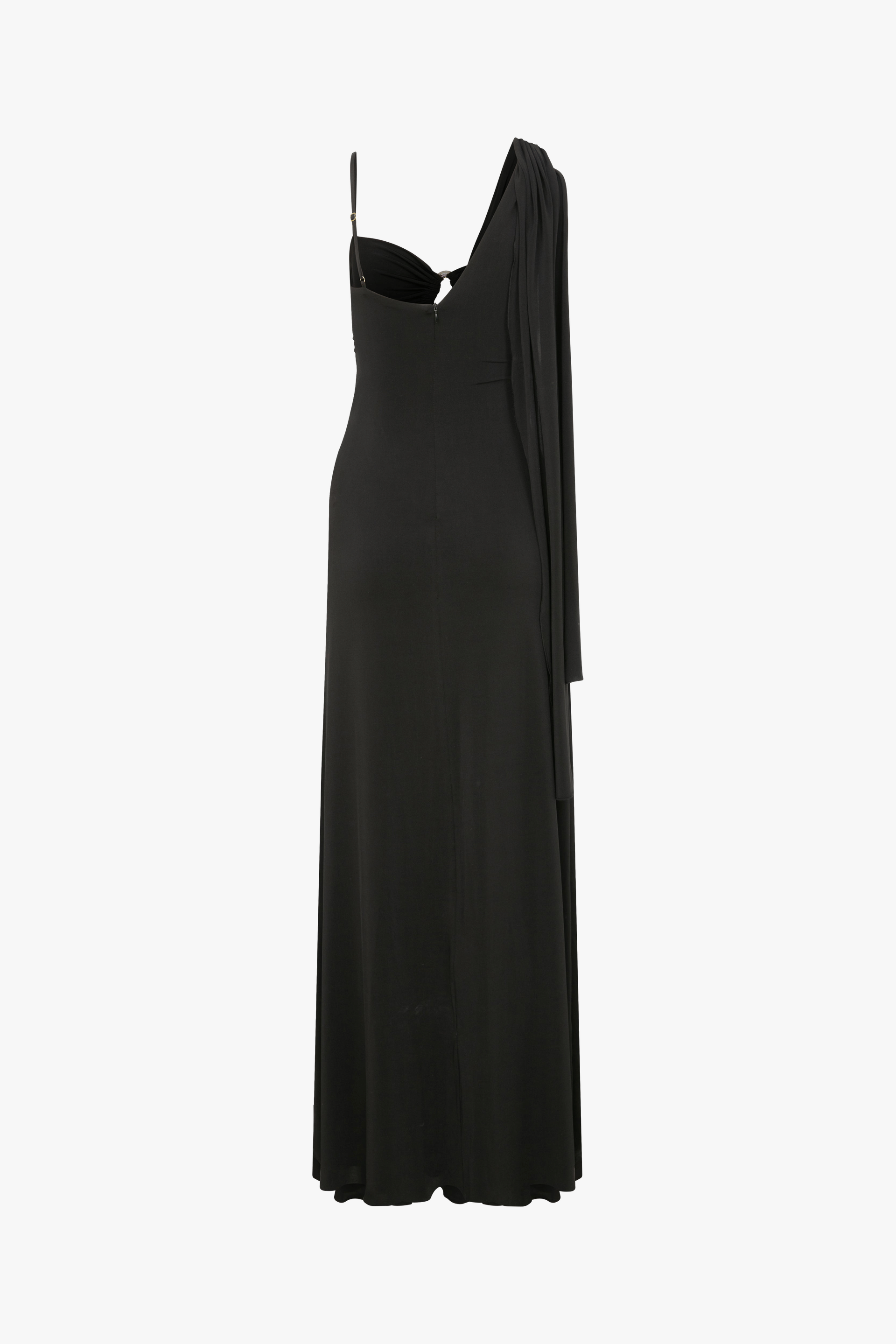 Grace Jersey Asymmetric Long Dress in Black made by Nazli Ceren