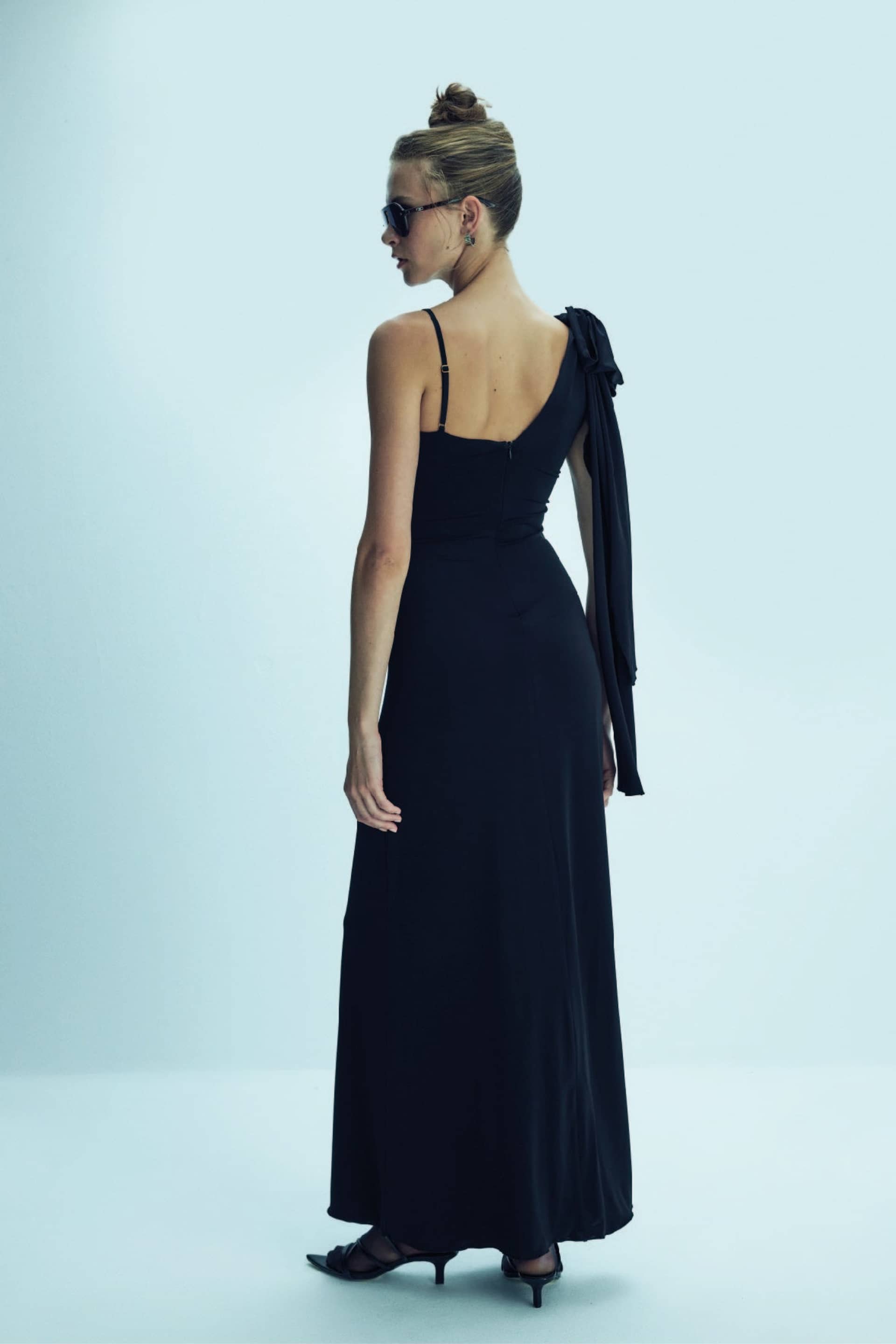 Grace Jersey Asymmetric Long Dress in Black made by Nazli Ceren