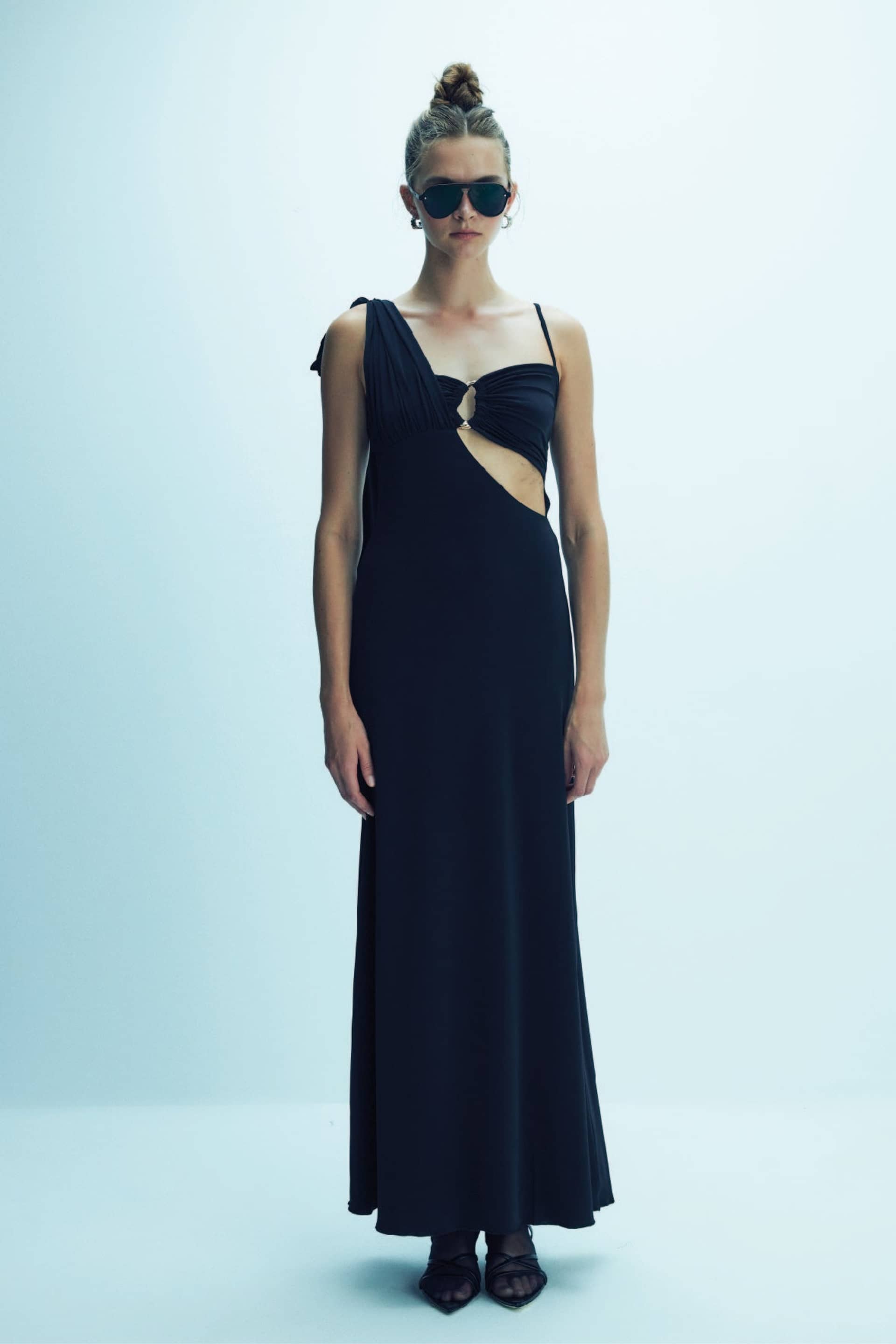 Grace Jersey Asymmetric Long Dress in Black made by Nazli Ceren