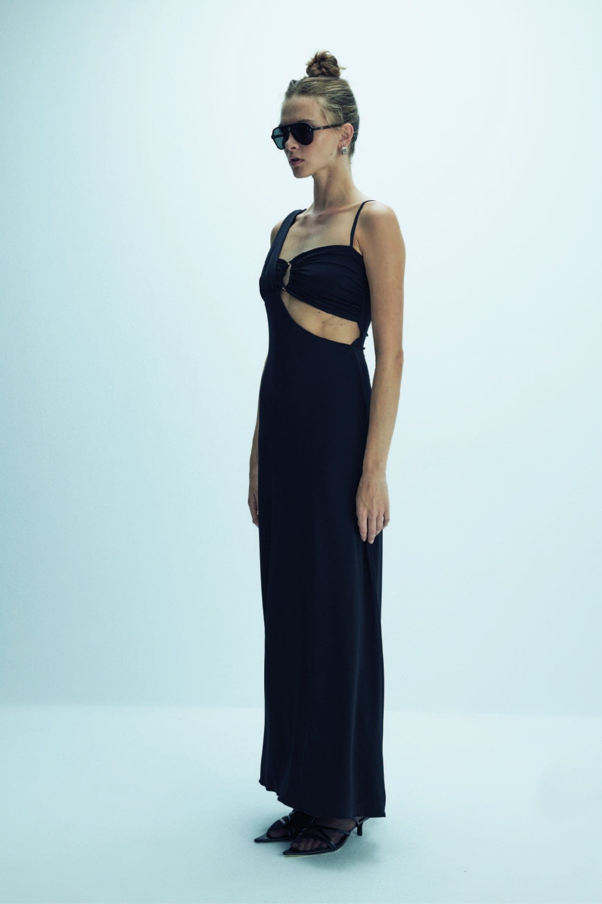 Grace Jersey Asymmetric Long Dress in Black made by Nazli Ceren