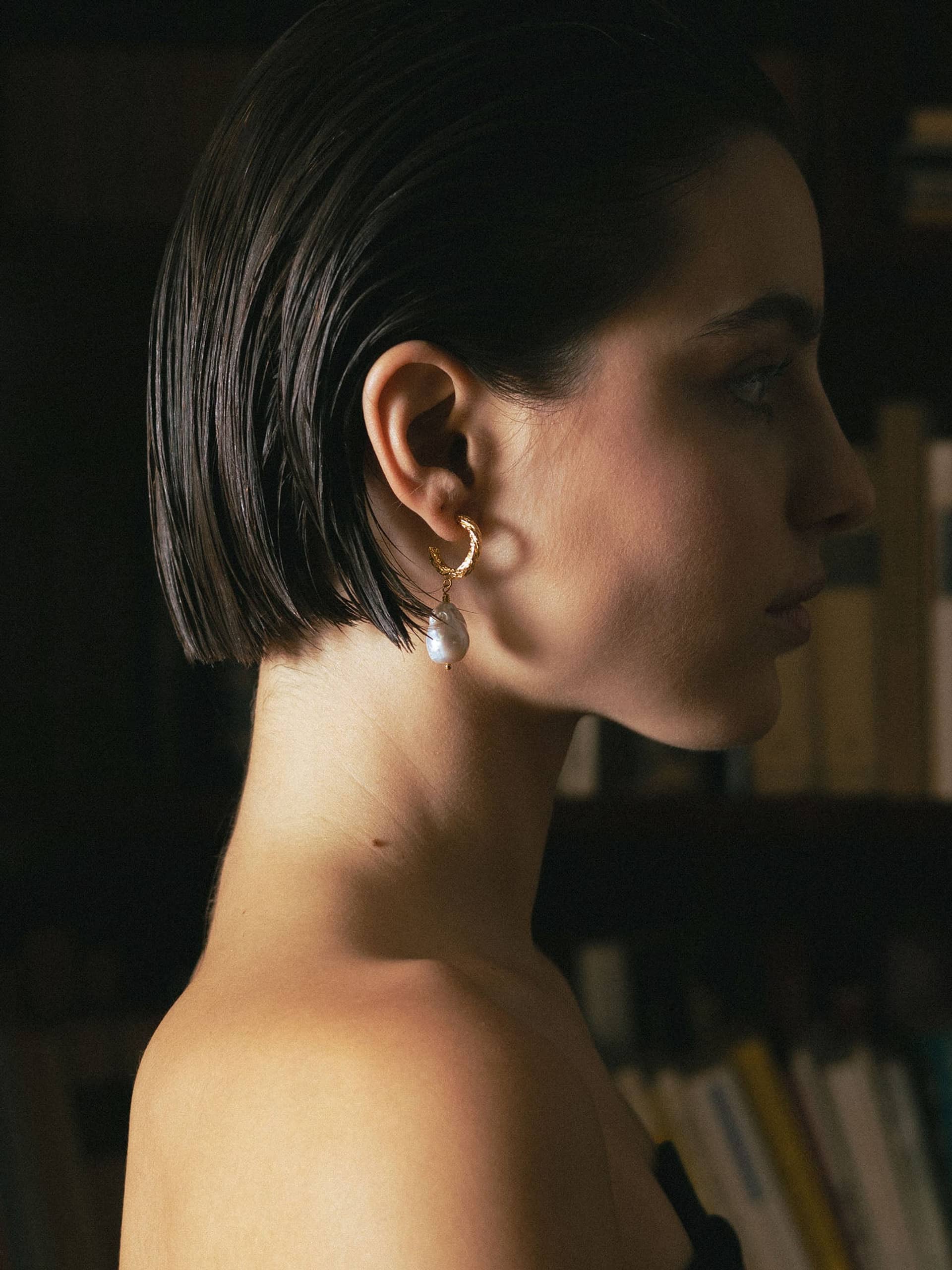 Archaic Pearl Hoop Earrings made by Eva Remenyi