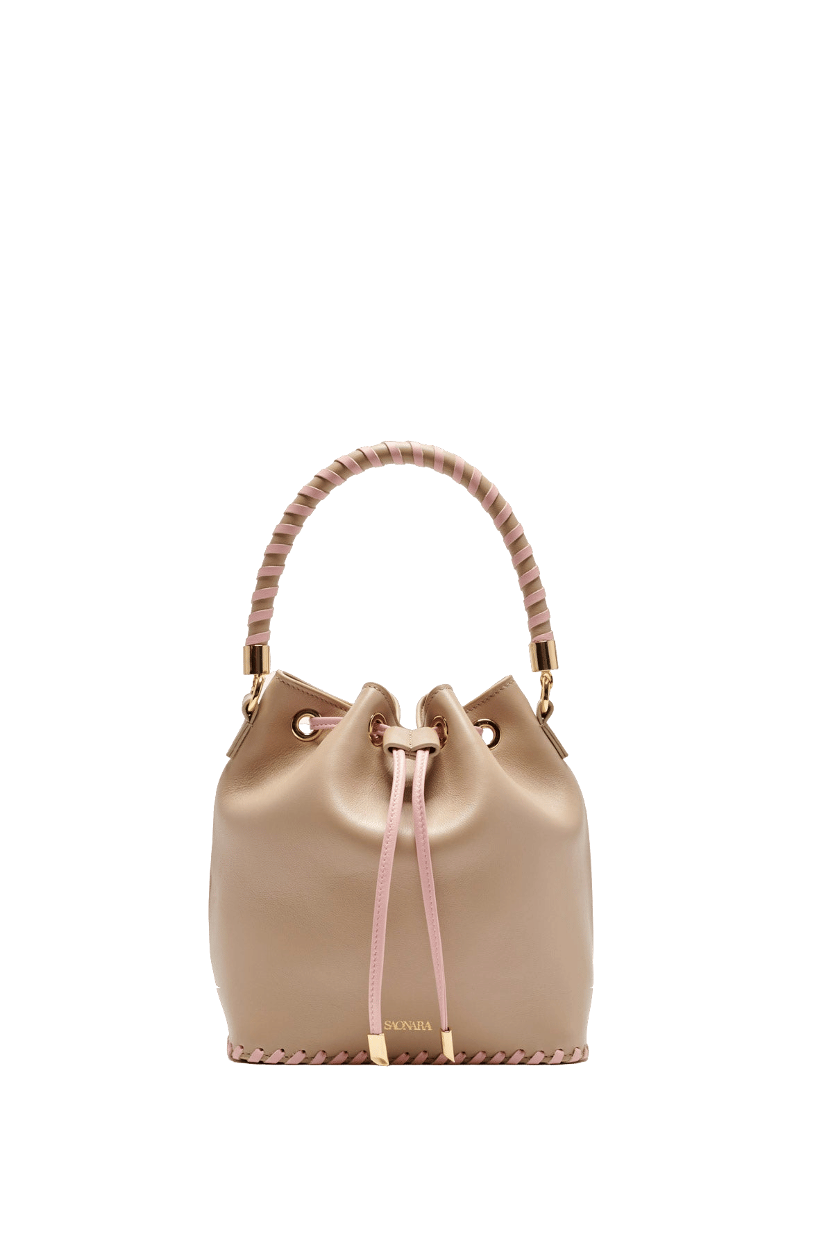 SAONARA BUCKET TAUPE/PEONY LEATHER made by Saonara
