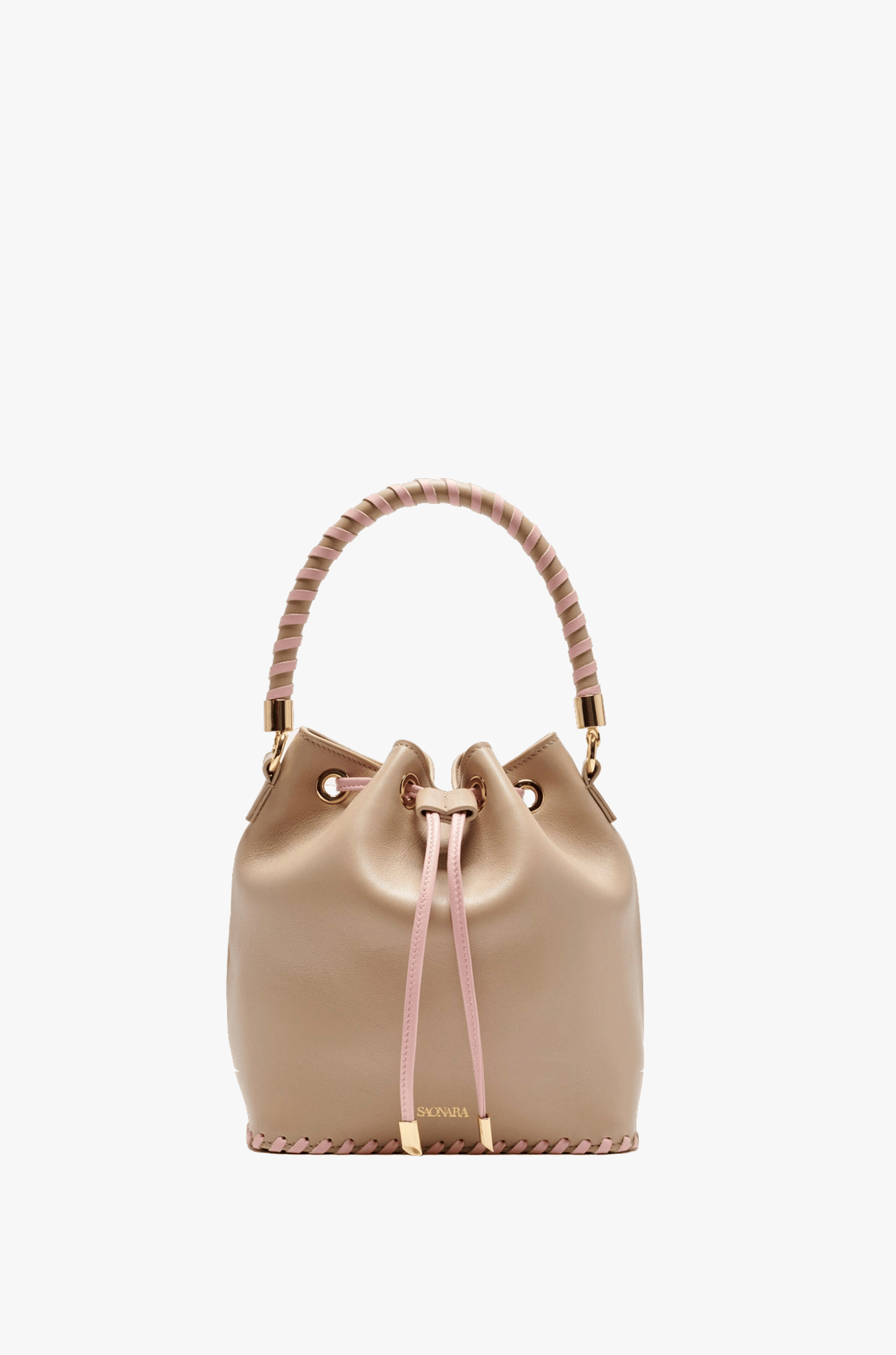 SAONARA BUCKET TAUPE/PEONY LEATHER made by Saonara