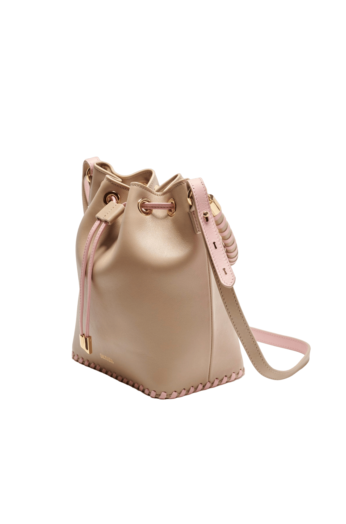 SAONARA BUCKET TAUPE/PEONY LEATHER made by Saonara