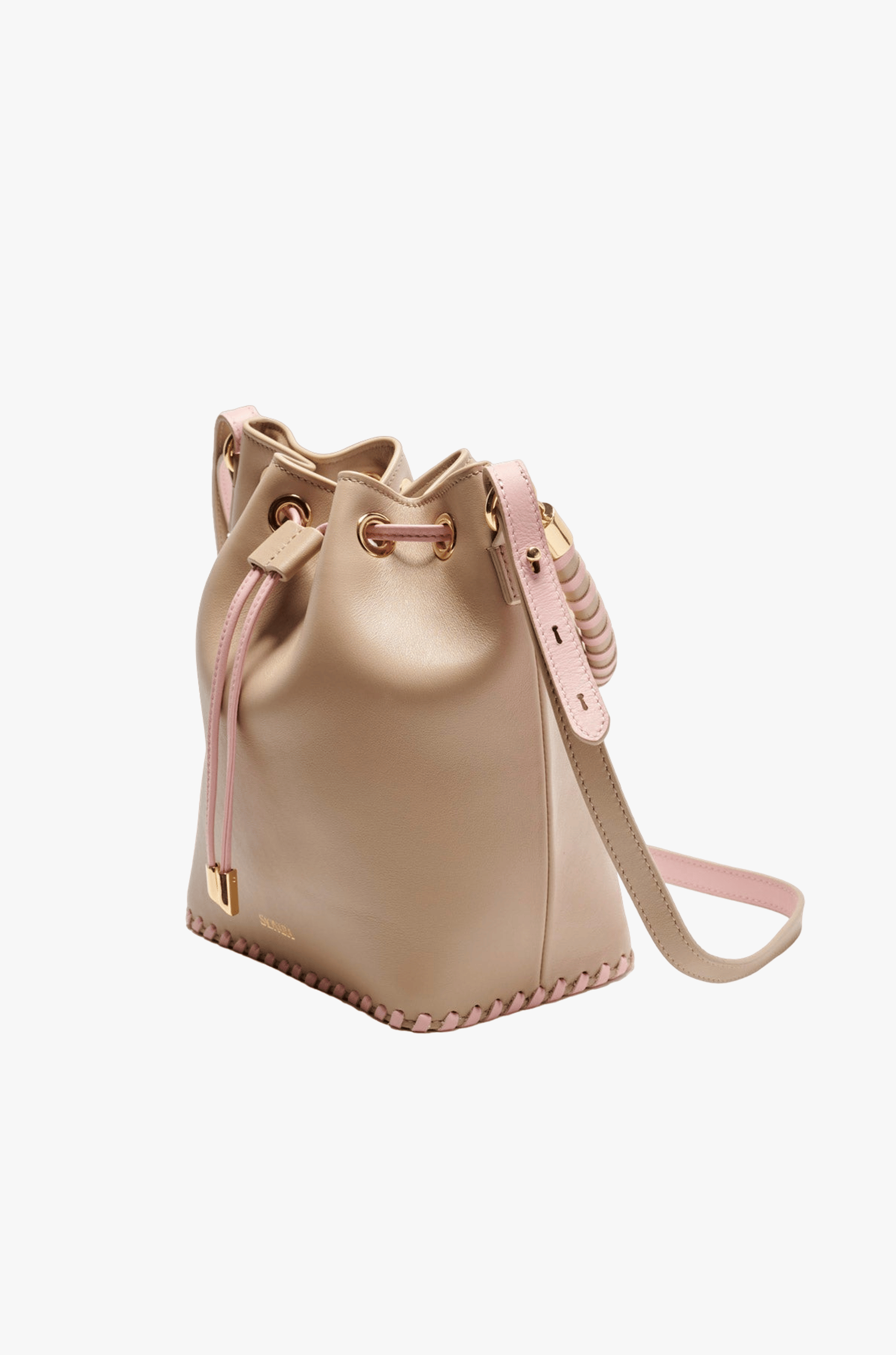 SAONARA BUCKET TAUPE/PEONY LEATHER made by Saonara