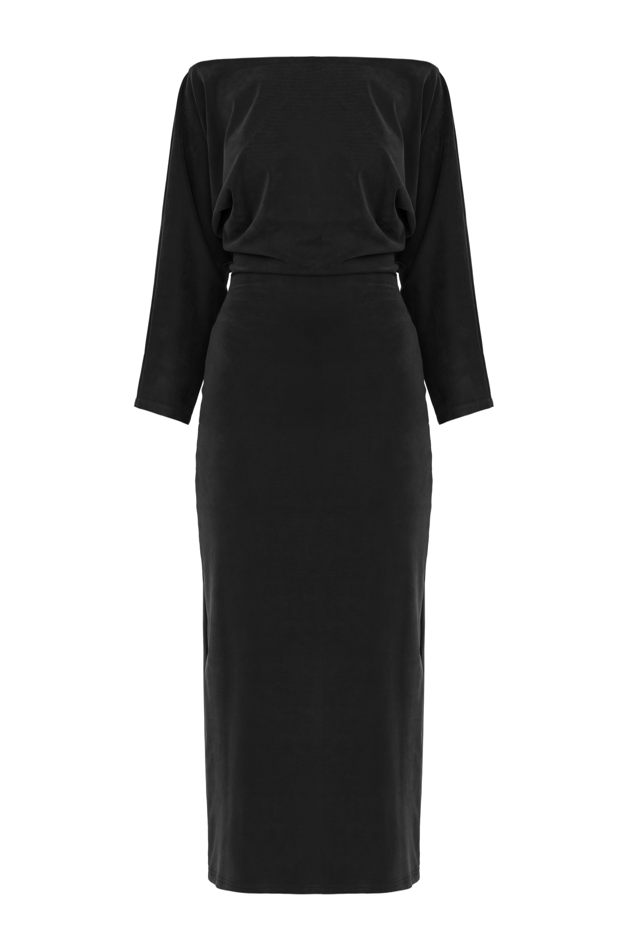 THEA Black Off-Shoulder Jersey Midi Dress made by UNDRESS
