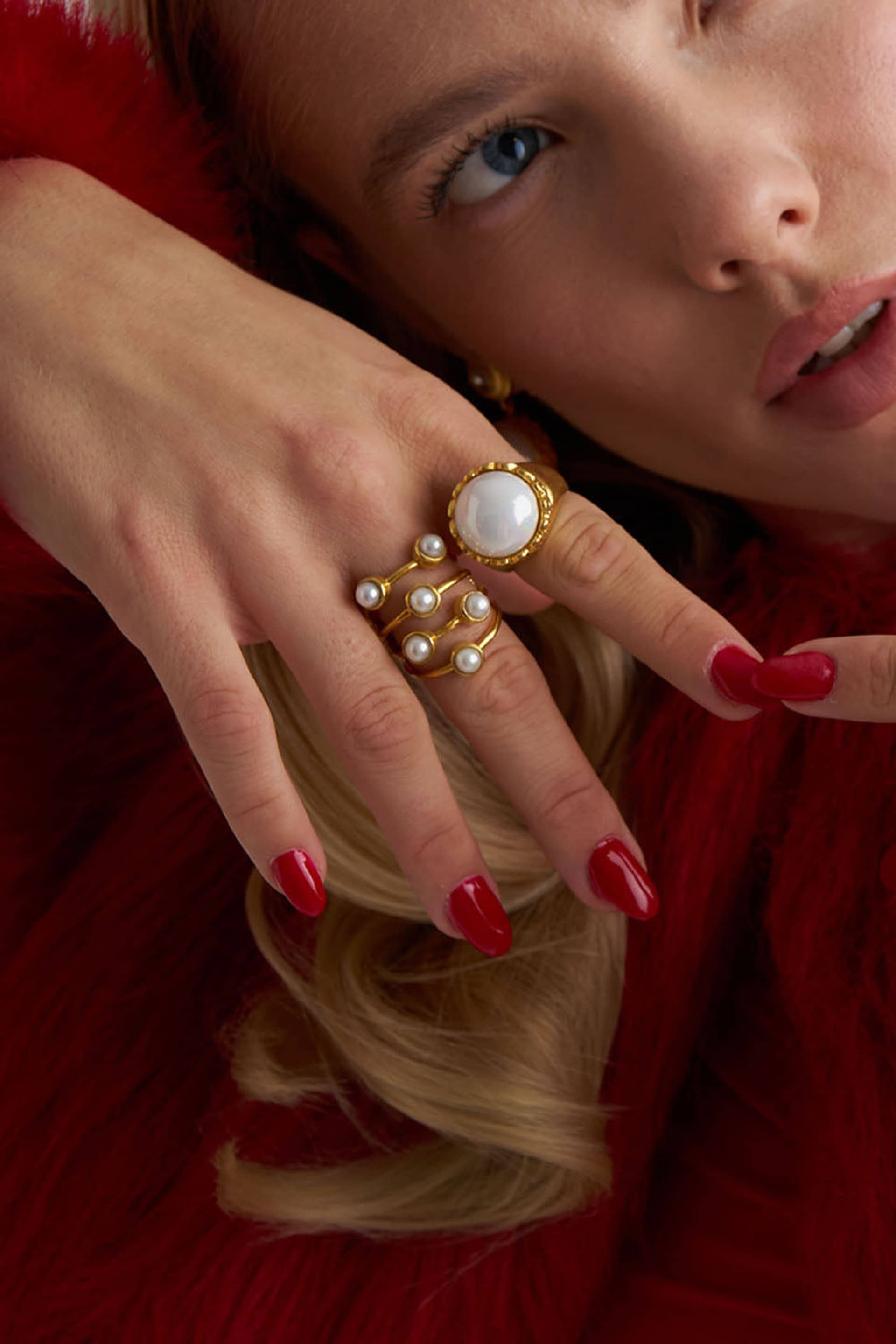 Pearl Gold Ring made by Lora Istanbul