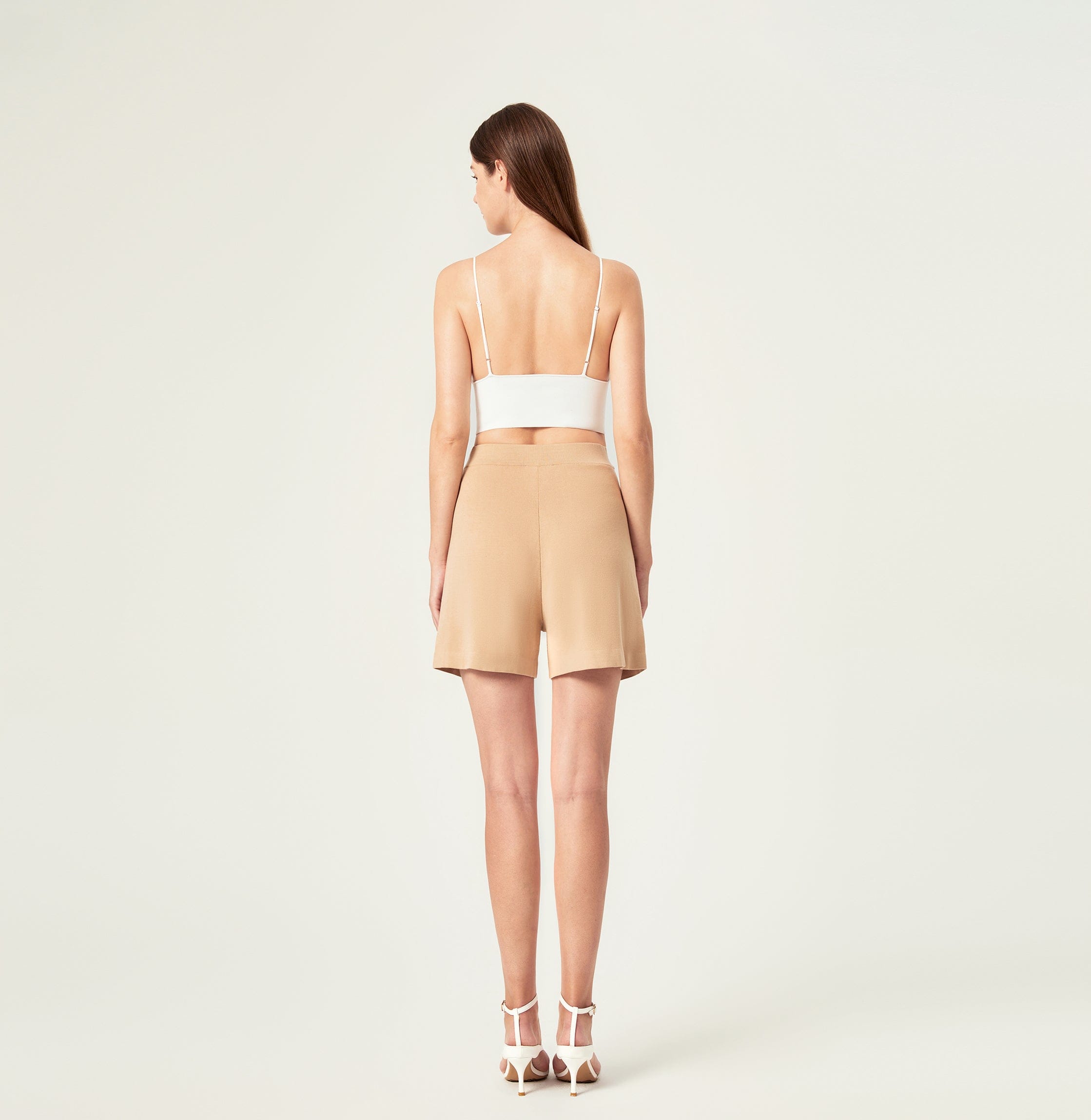 PLEATED WIDE-LEG SHORTS in Beige made by CRUSH Collection