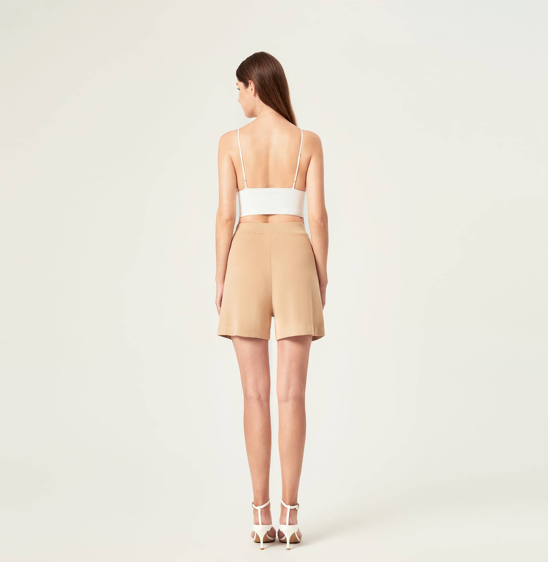 PLEATED WIDE-LEG SHORTS in Beige made by CRUSH Collection