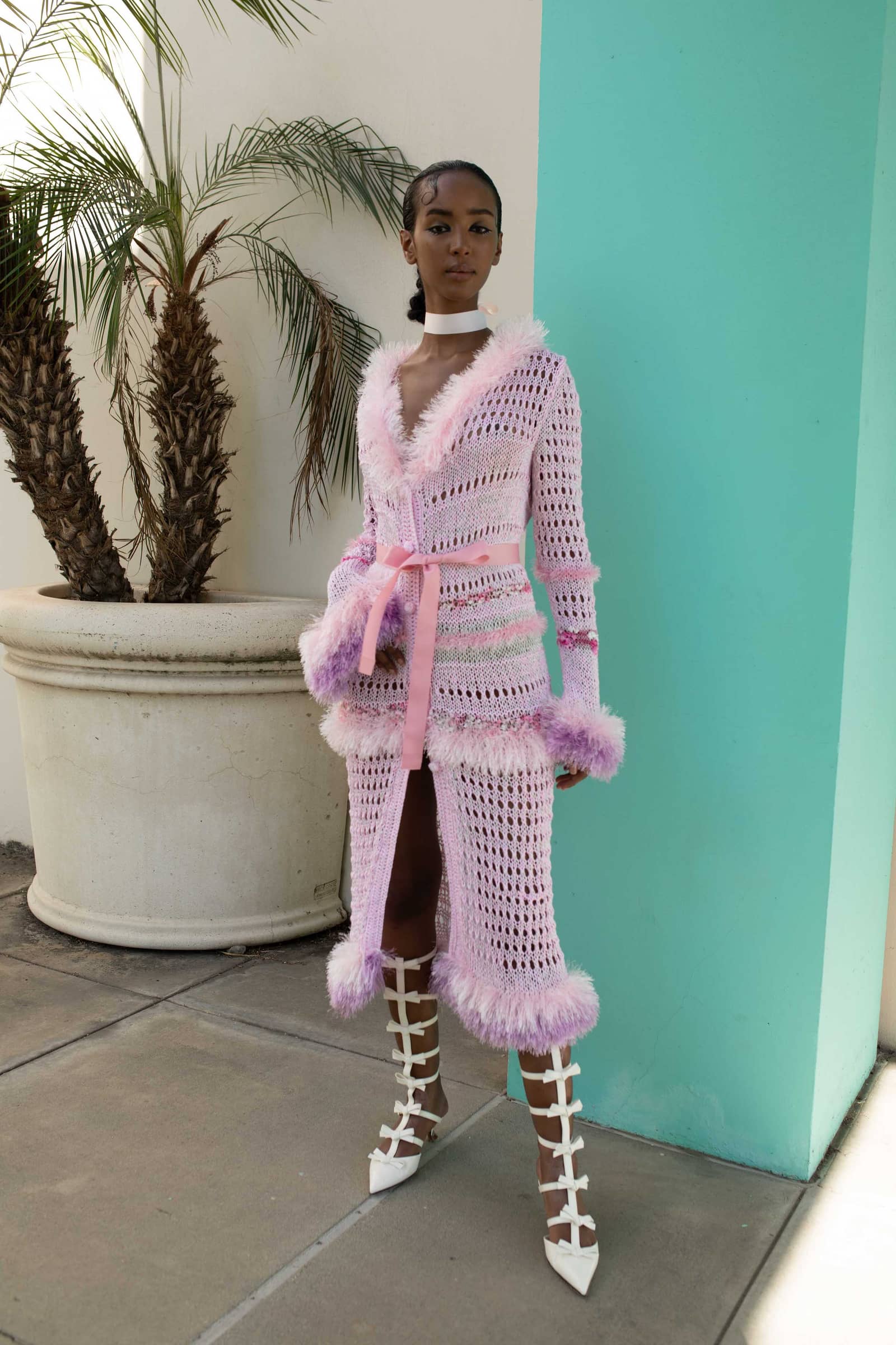 Monroe Pink Handmade Knit Cardigan-Dress made by ANDREEVA