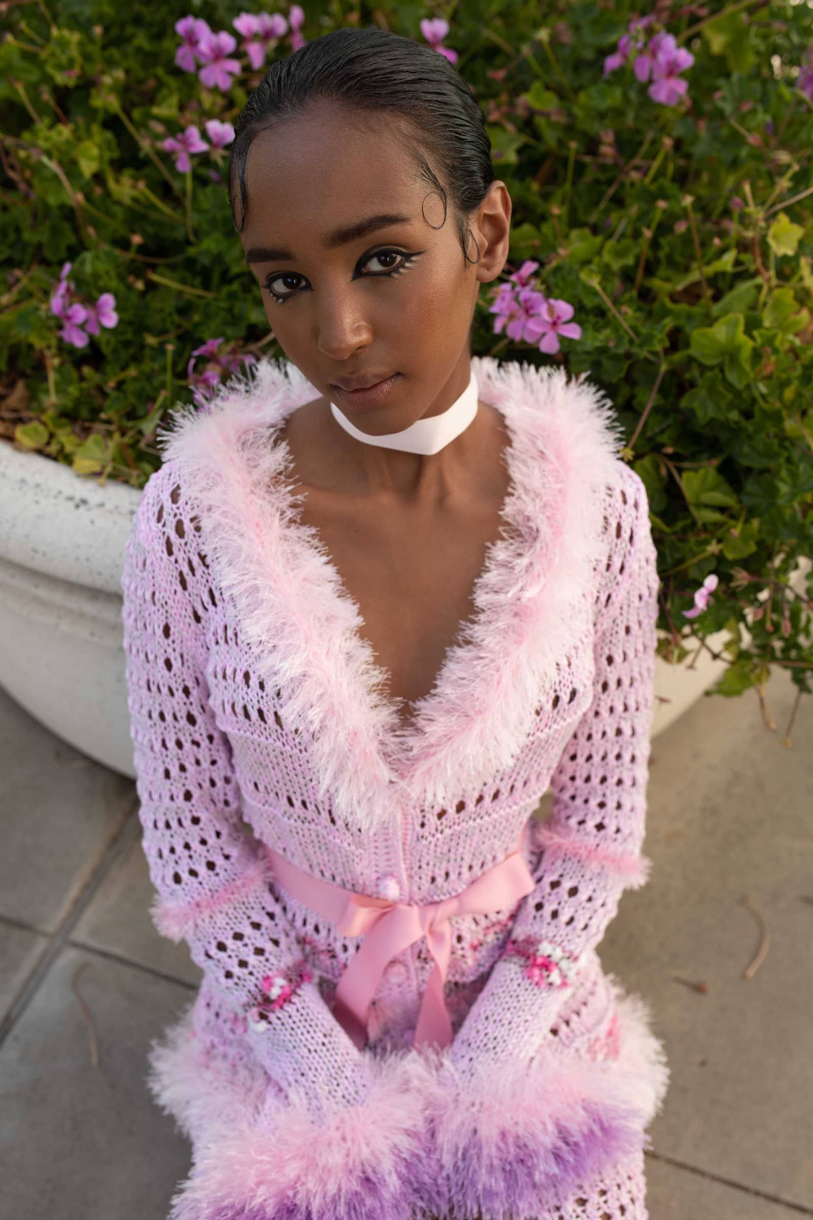 Monroe Pink Handmade Knit Cardigan-Dress made by ANDREEVA