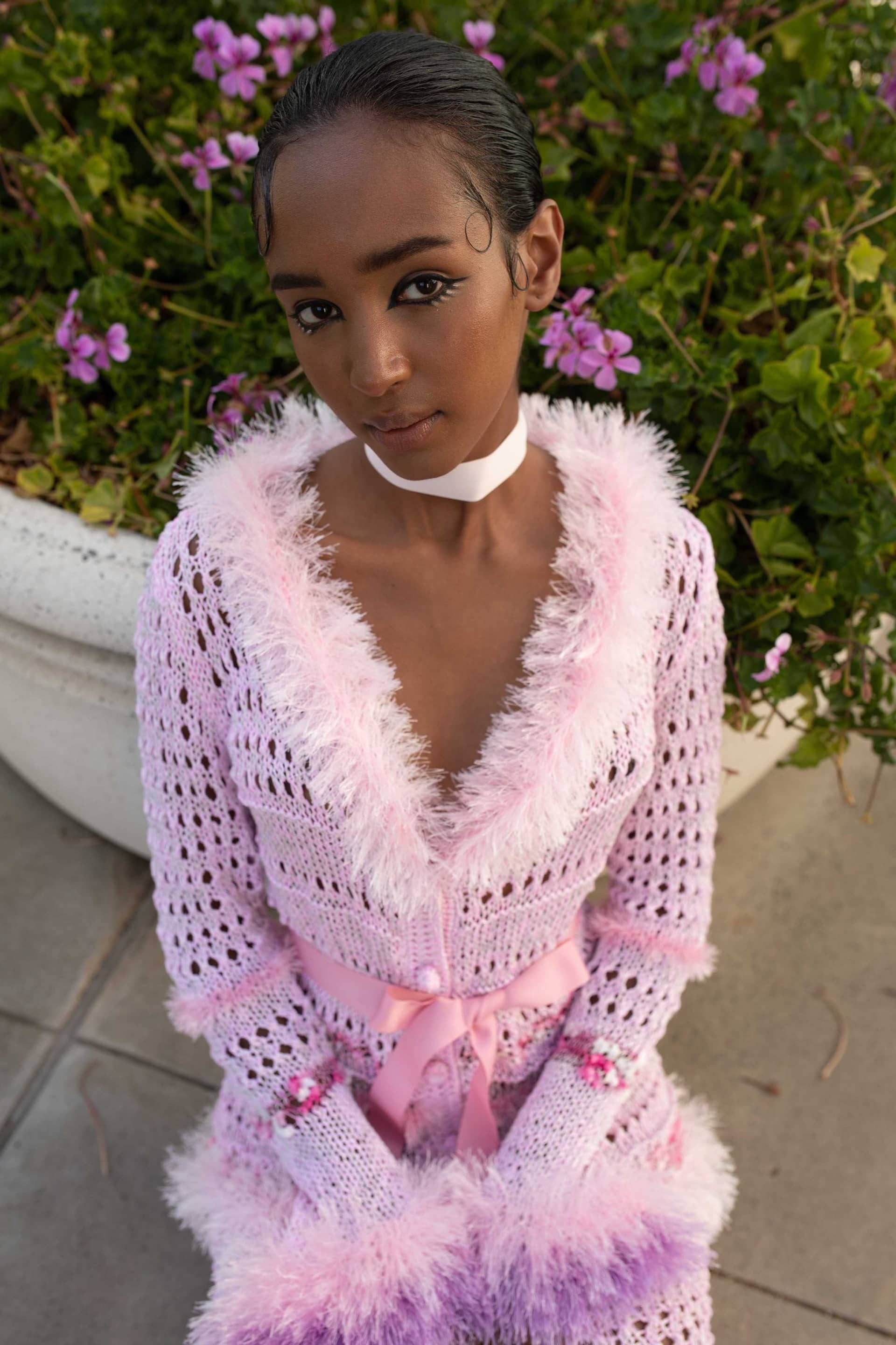 Monroe Pink Handmade Knit Cardigan-Dress made by ANDREEVA