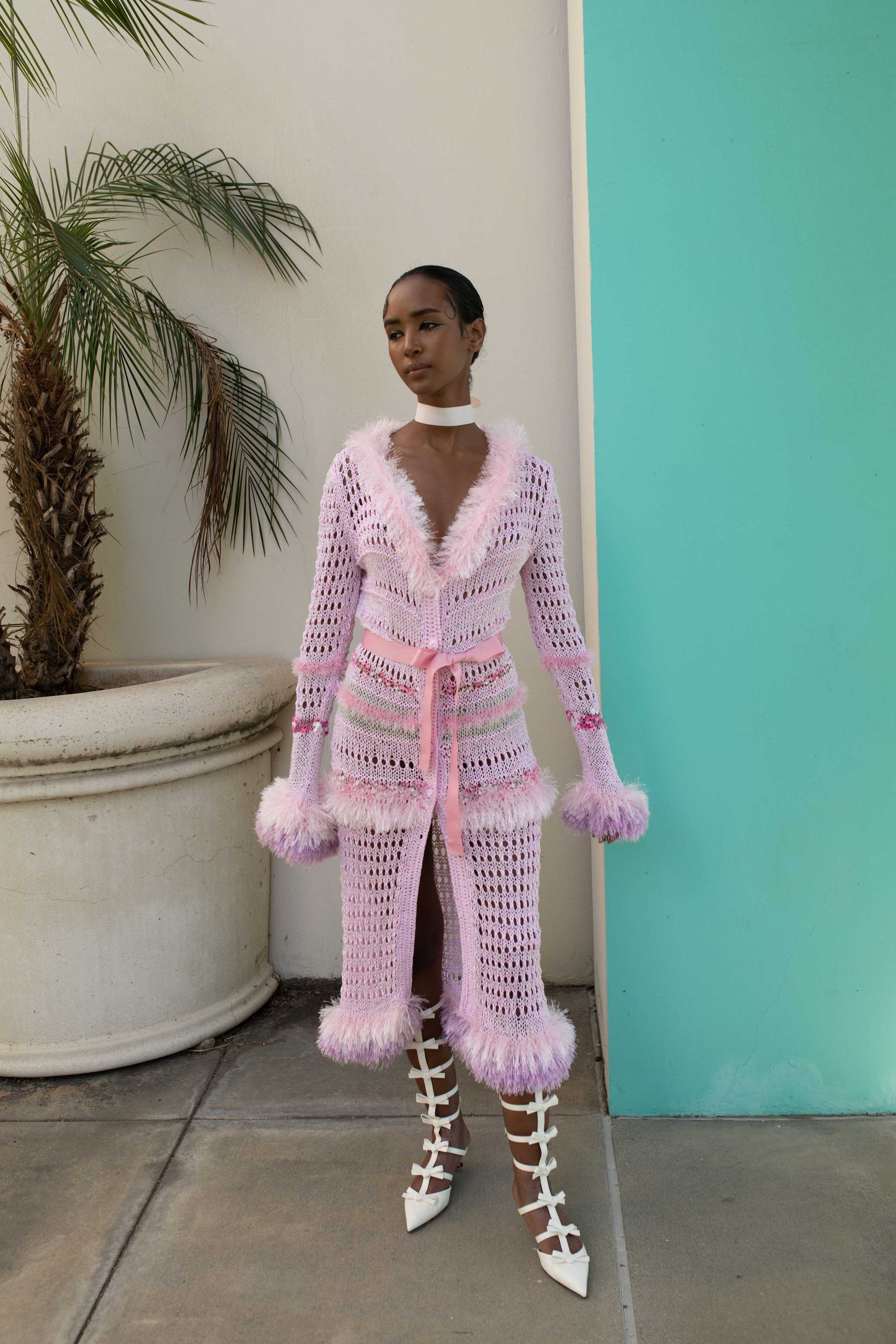 Monroe Pink Handmade Knit Cardigan-Dress made by ANDREEVA