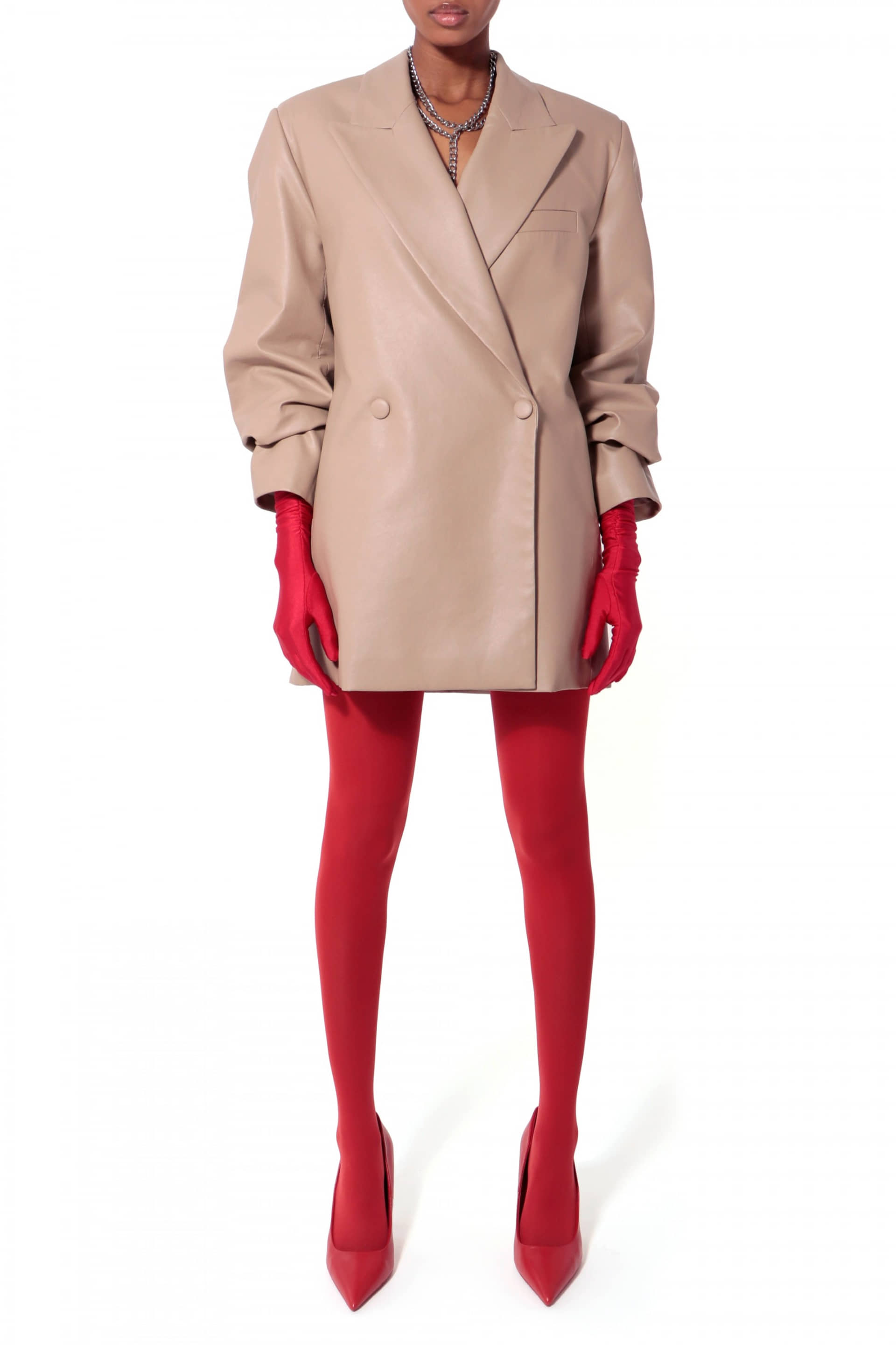 Nicole Cool Beige Vegan Leather Jacket made by HALEWSKI