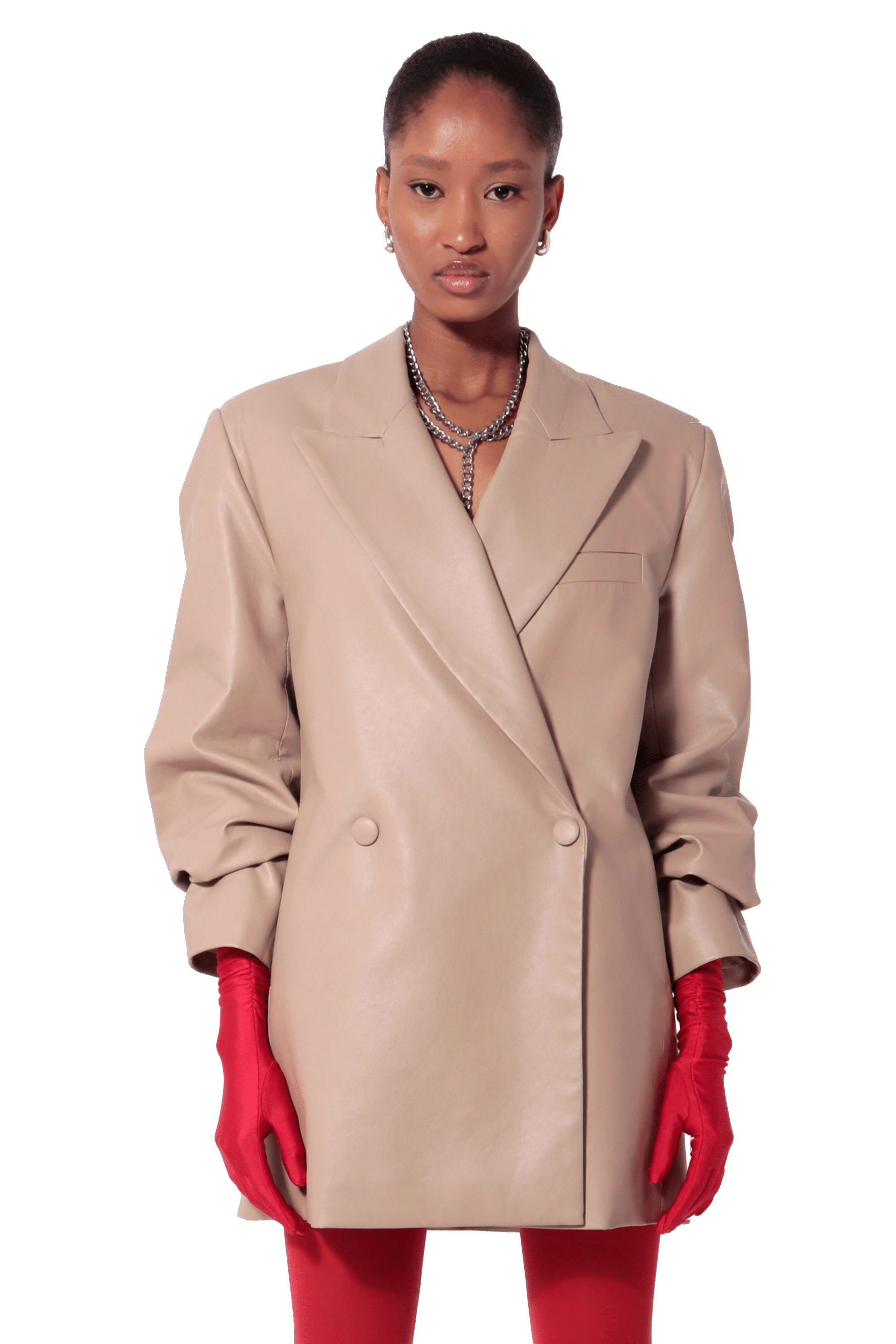 Nicole Cool Beige Vegan Leather Jacket made by HALEWSKI