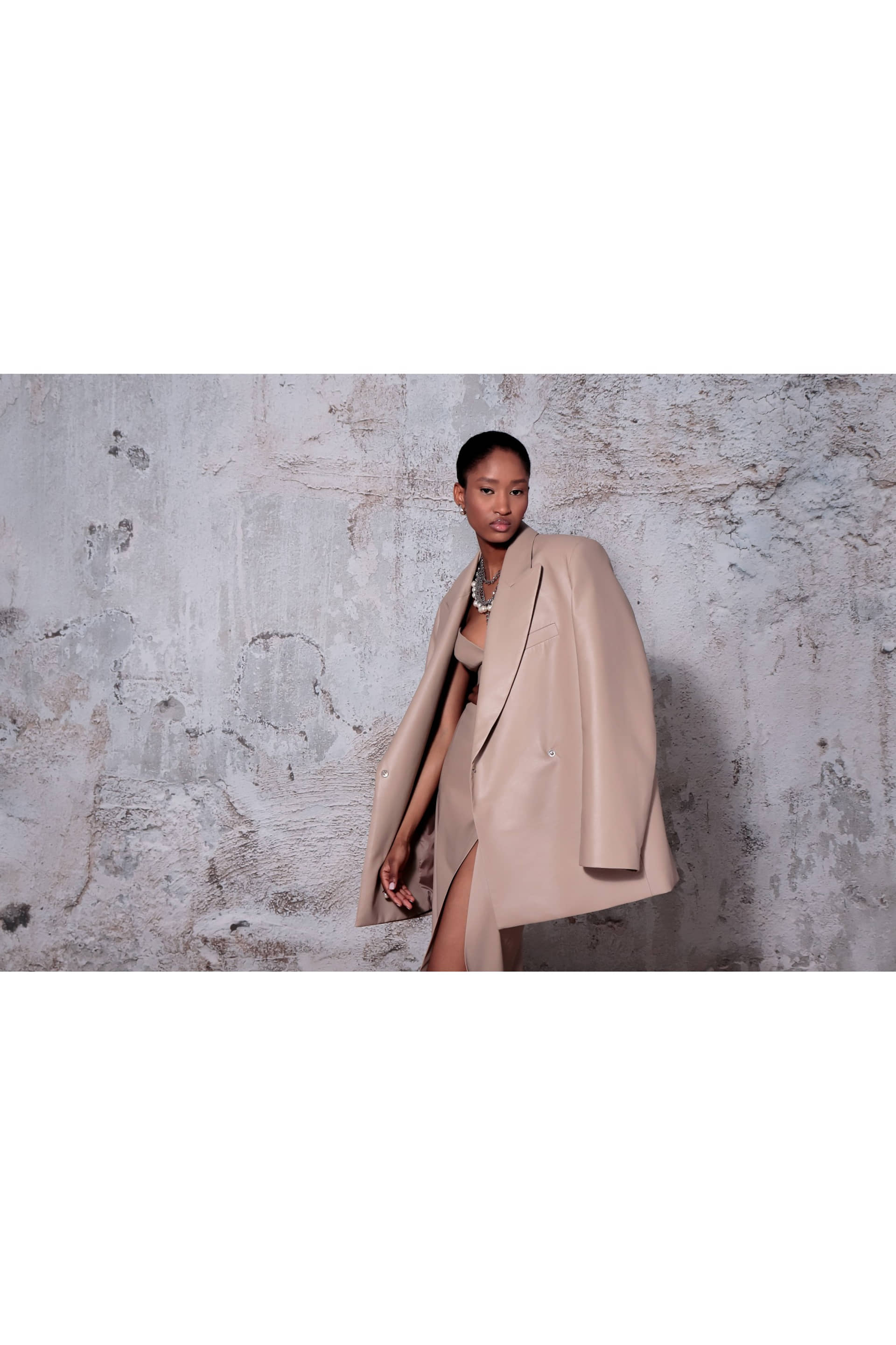 Nicole Cool Beige Vegan Leather Jacket made by HALEWSKI