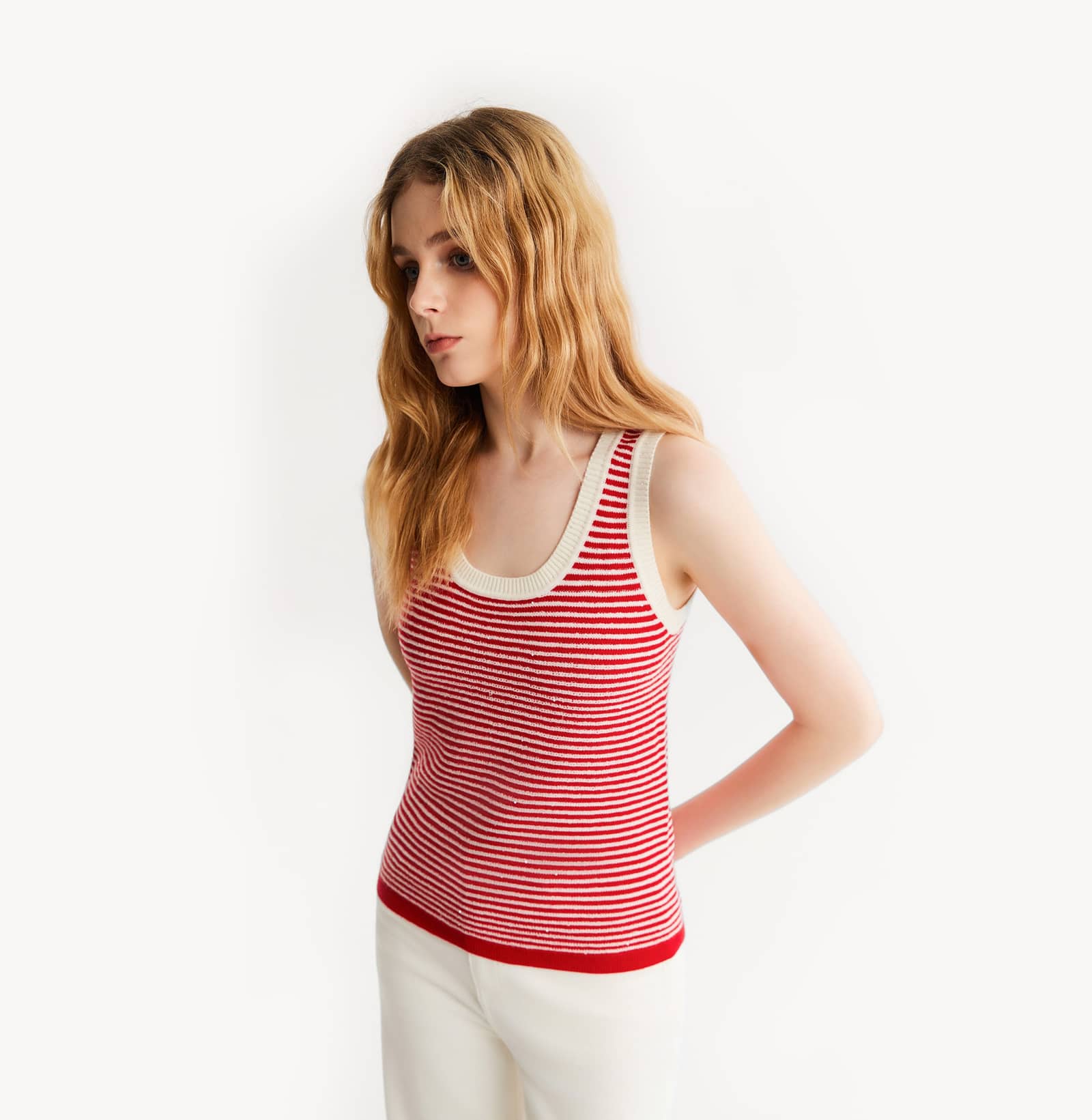 MULTICOLOR STRIPED U-NECK VEST made by CRUSH Collection