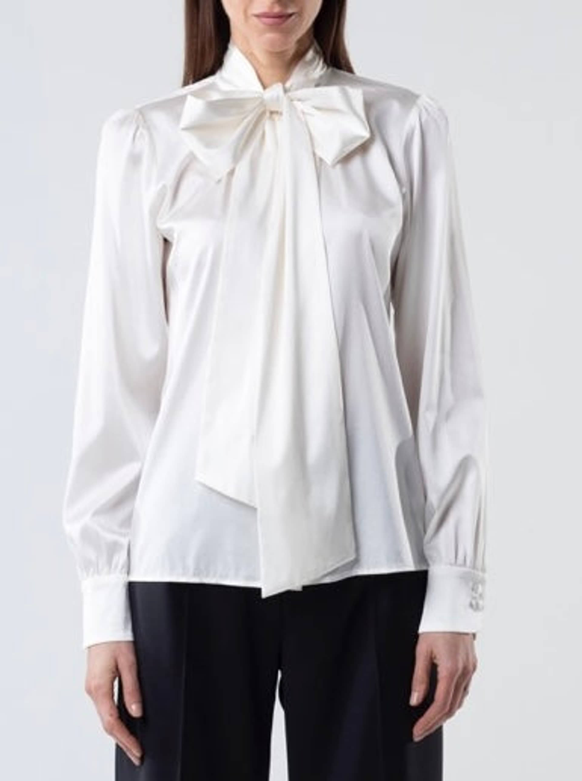Silk Bow Blouse With Long Sleeves In Ivory made by Vesna W