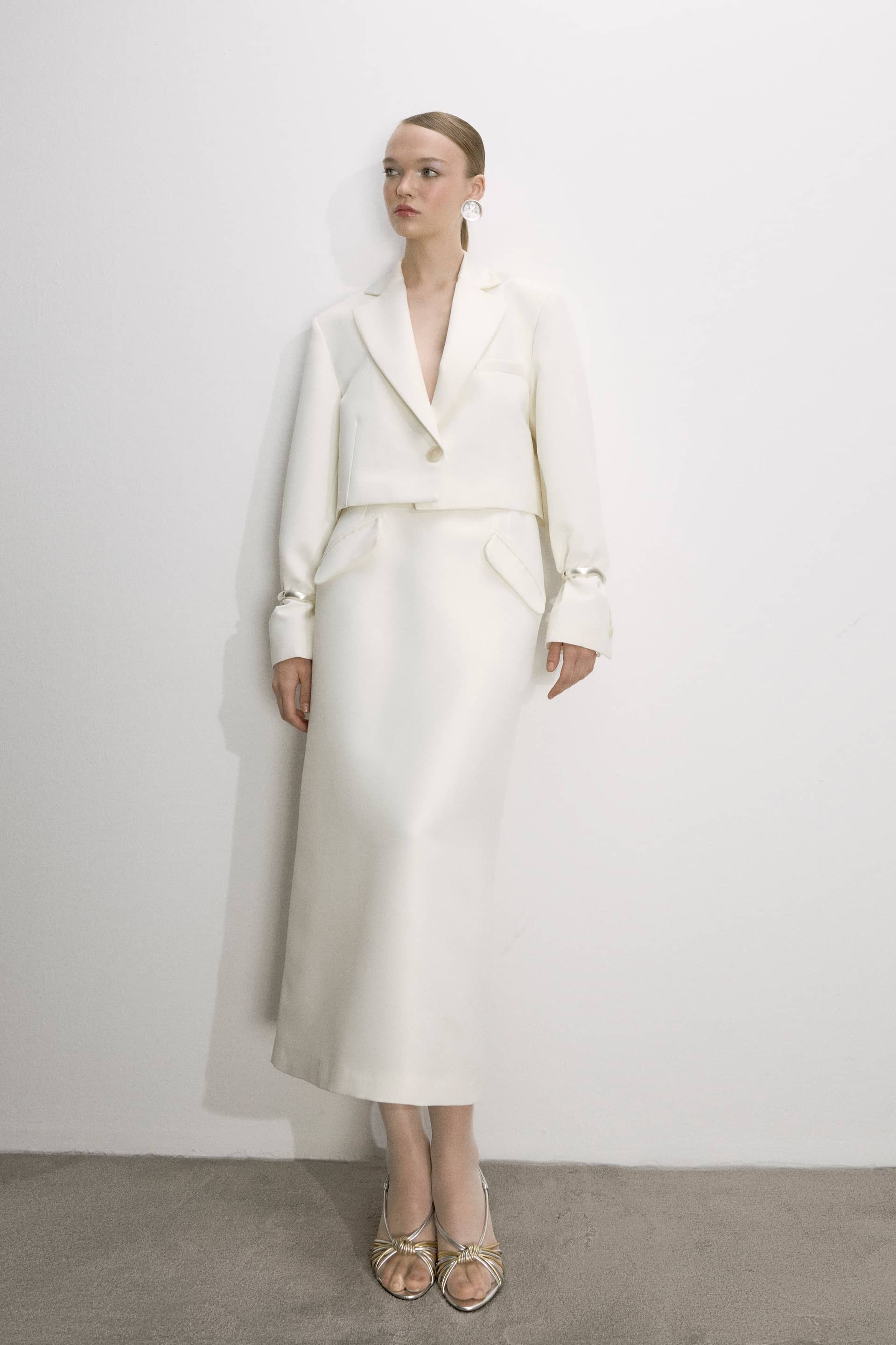 Boxy Satin Cropped Jacket In Vanilla Ice made by Nazli Ceren