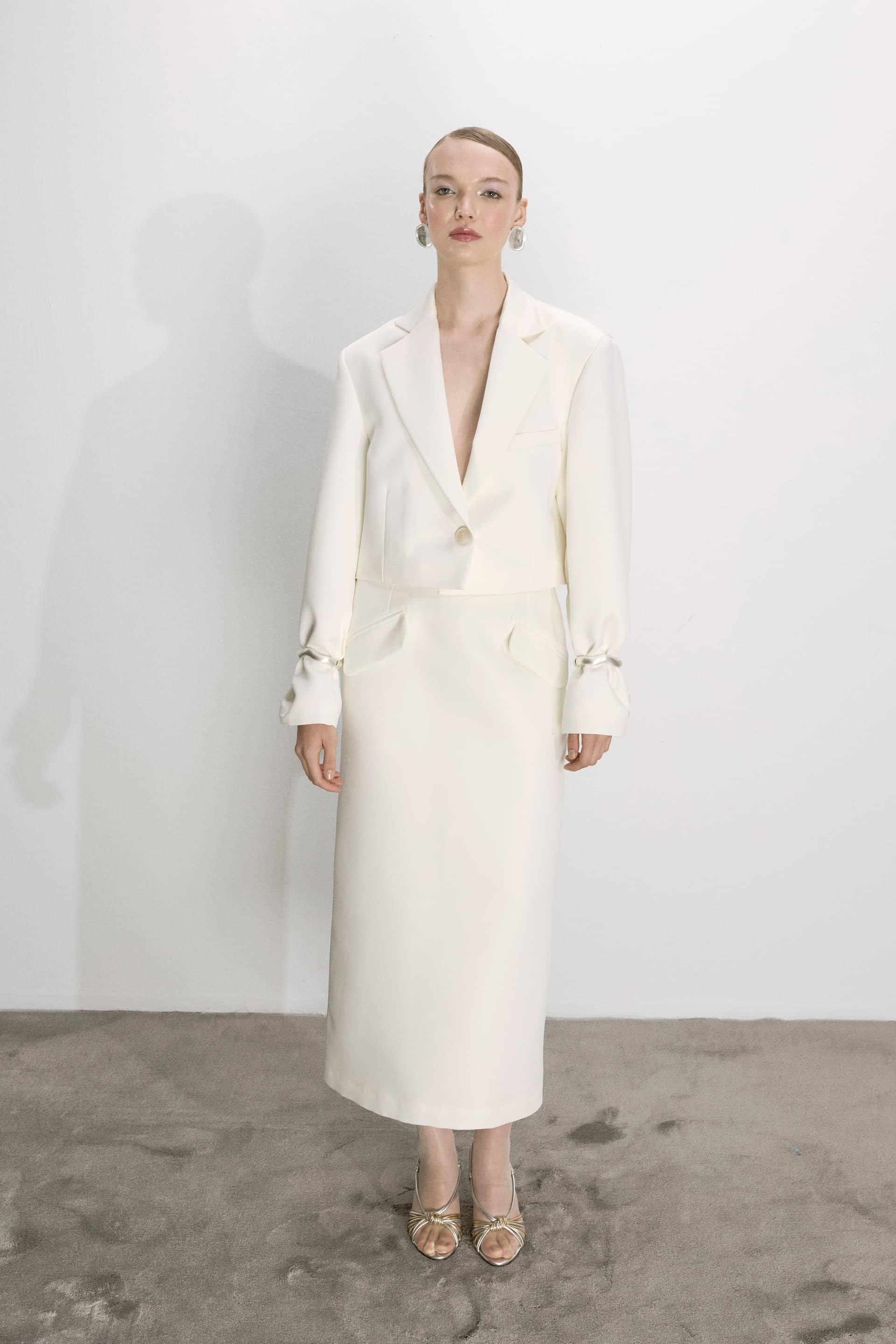 Boxy Satin Cropped Jacket In Vanilla Ice made by Nazli Ceren