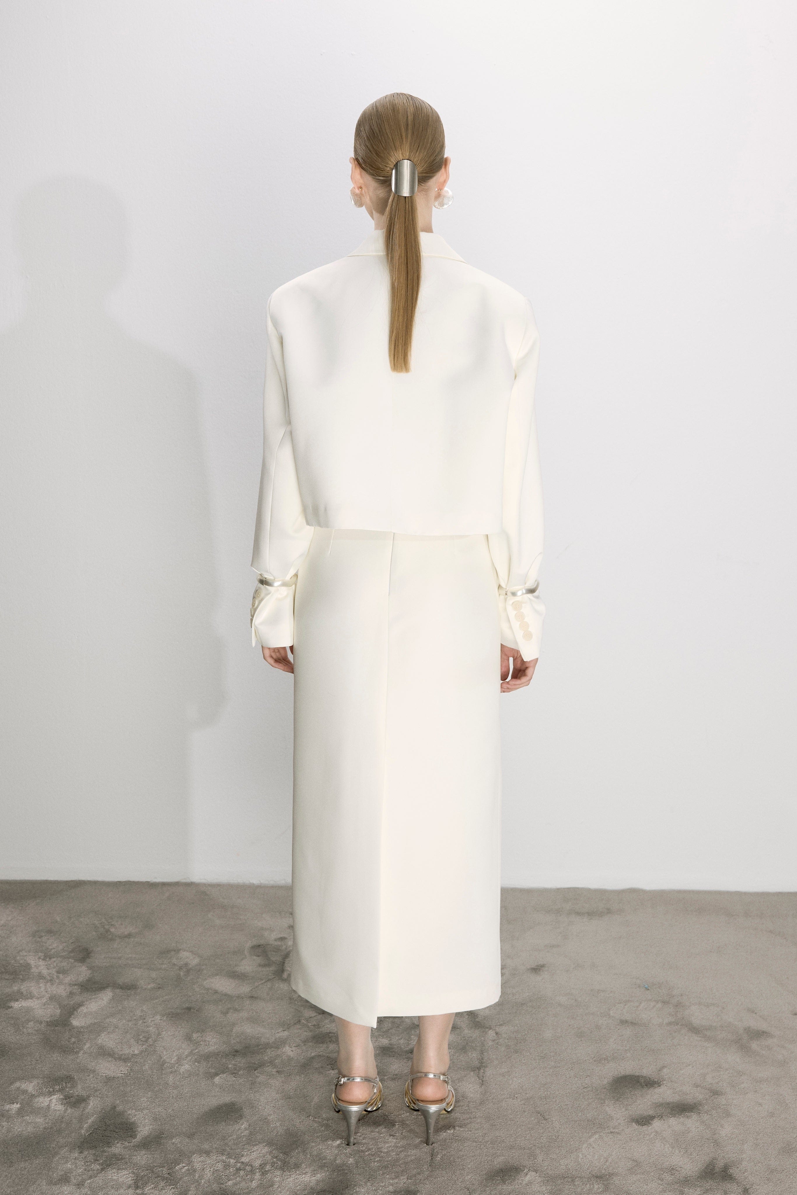 Boxy Satin Cropped Jacket In Vanilla Ice made by Nazli Ceren