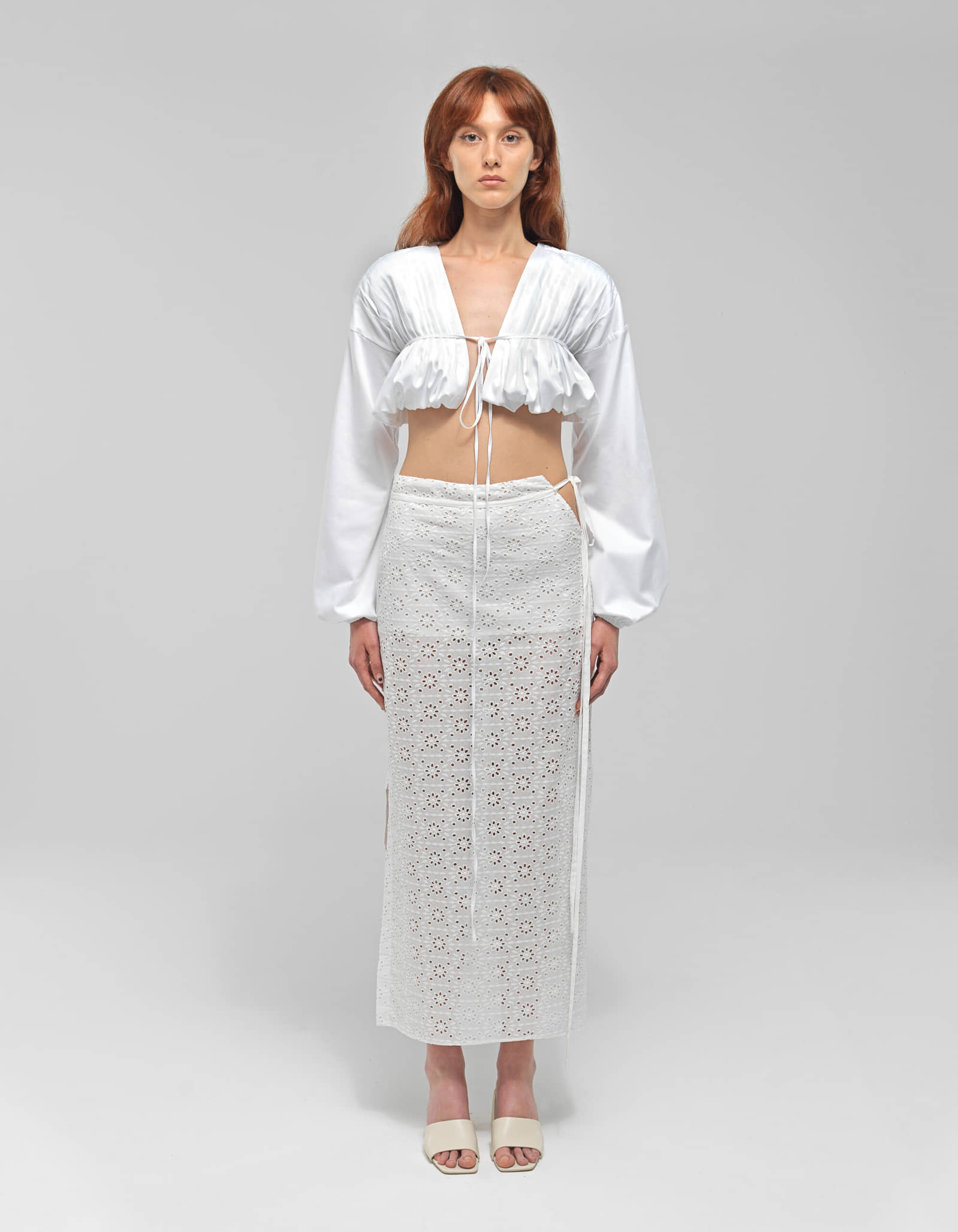 FAYE White See Through Midi Slit Skirt made by MAET