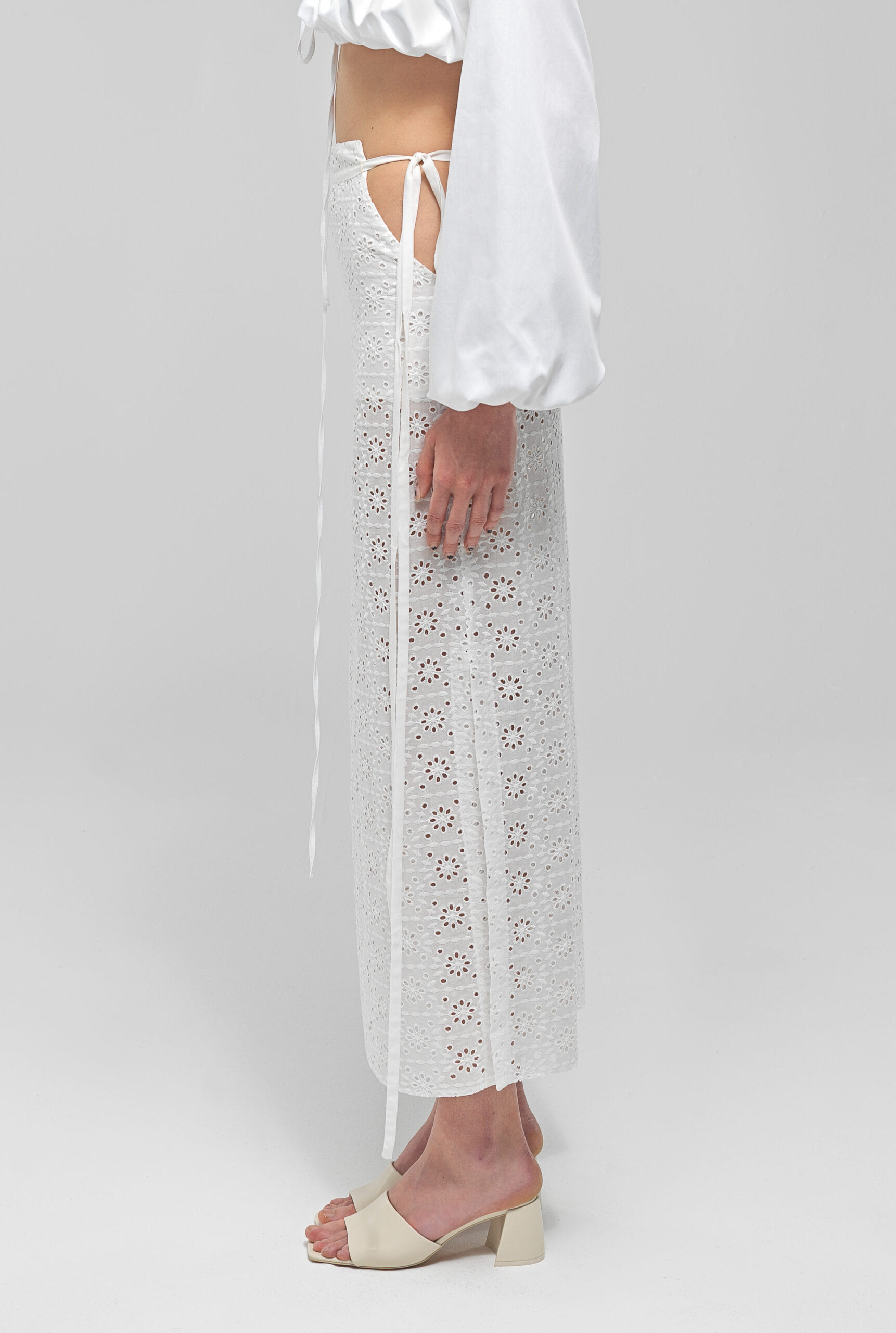 FAYE White See Through Midi Slit Skirt made by MAET