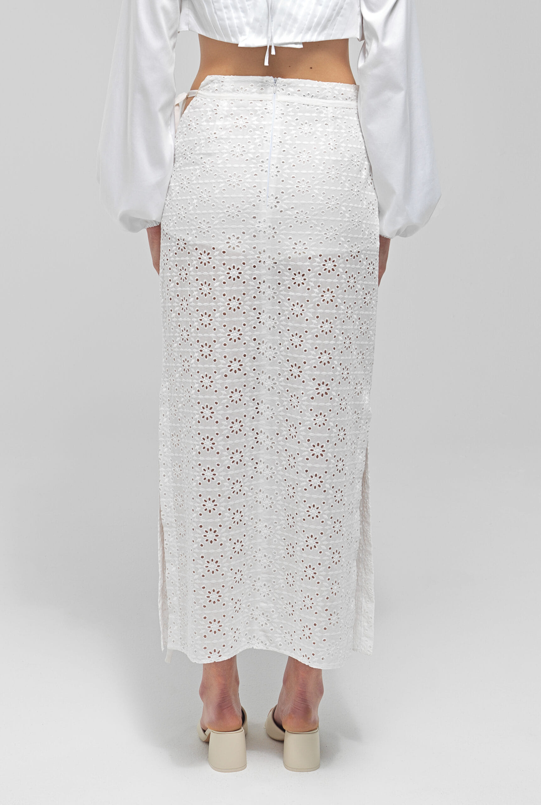 FAYE White See Through Midi Slit Skirt made by MAET