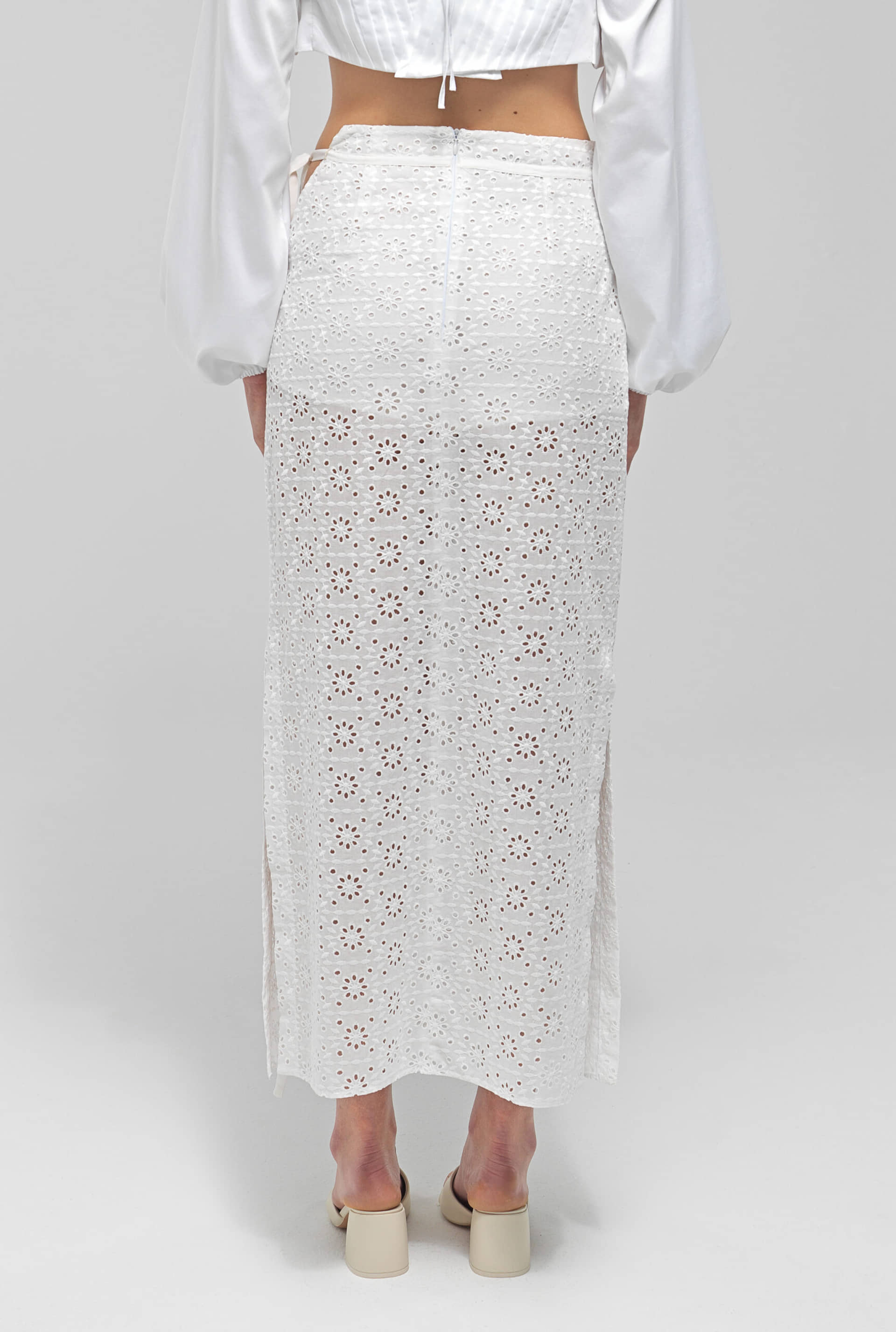 FAYE White See Through Midi Slit Skirt made by MAET