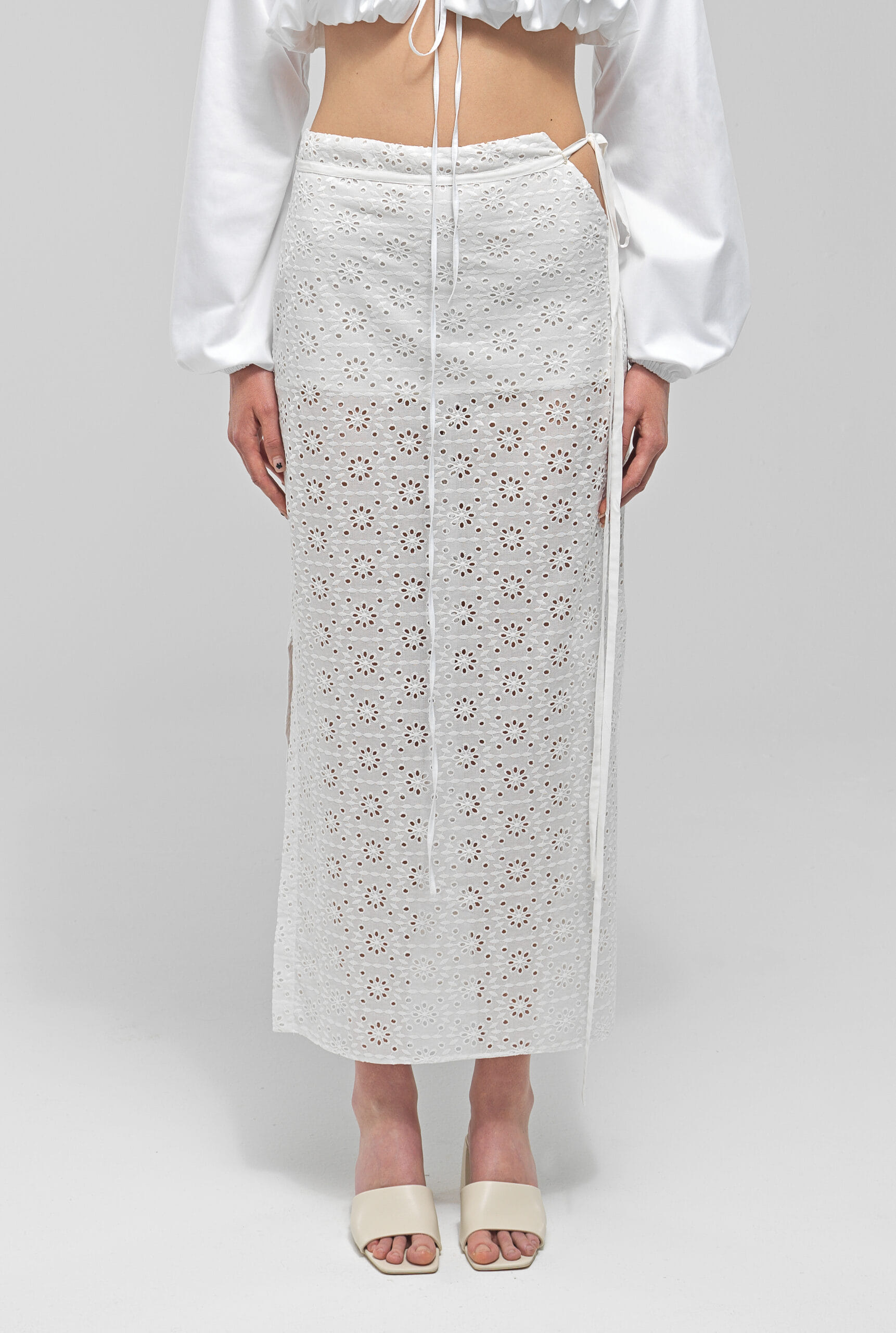 FAYE White See Through Midi Slit Skirt made by MAET