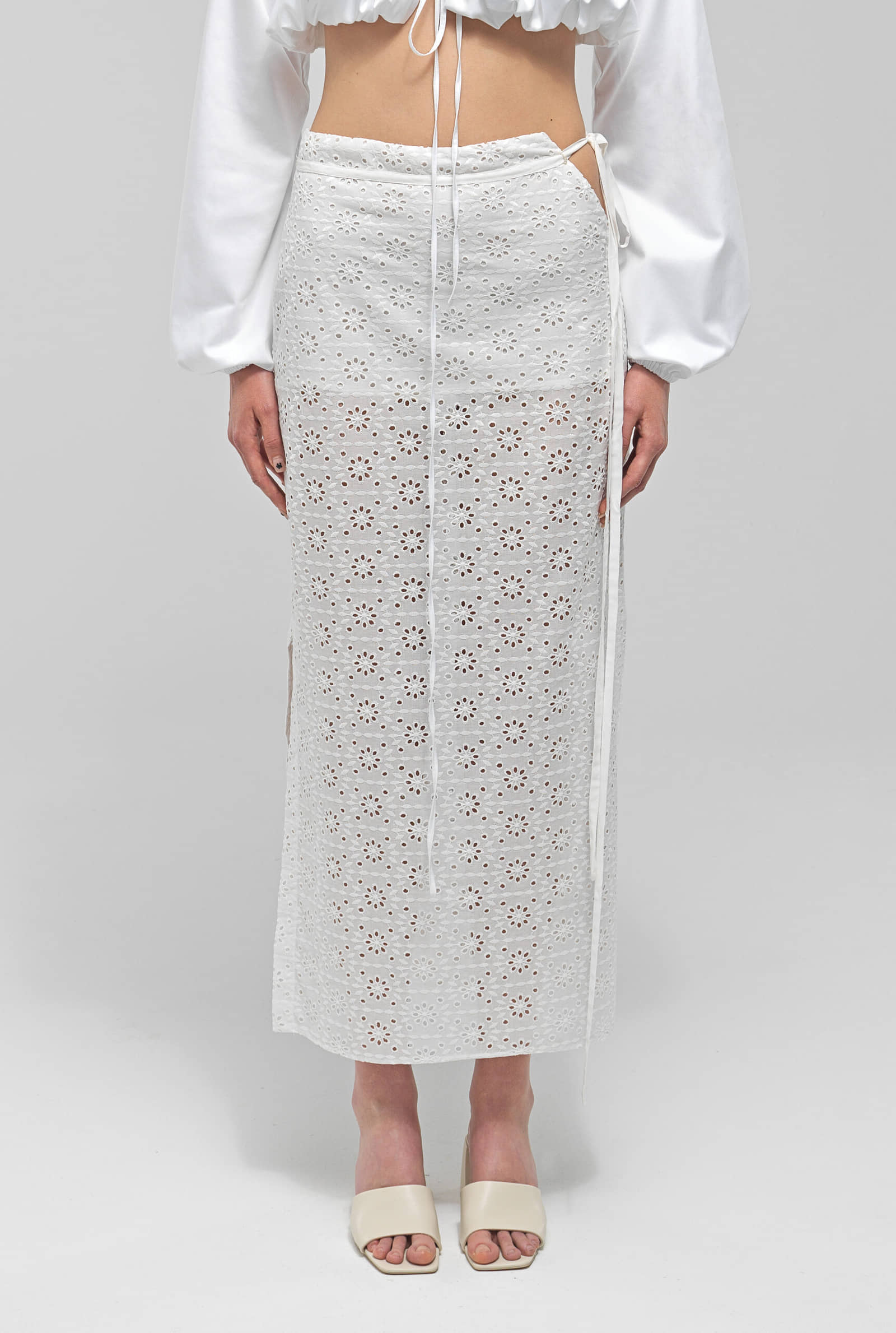 FAYE White See Through Midi Slit Skirt made by MAET
