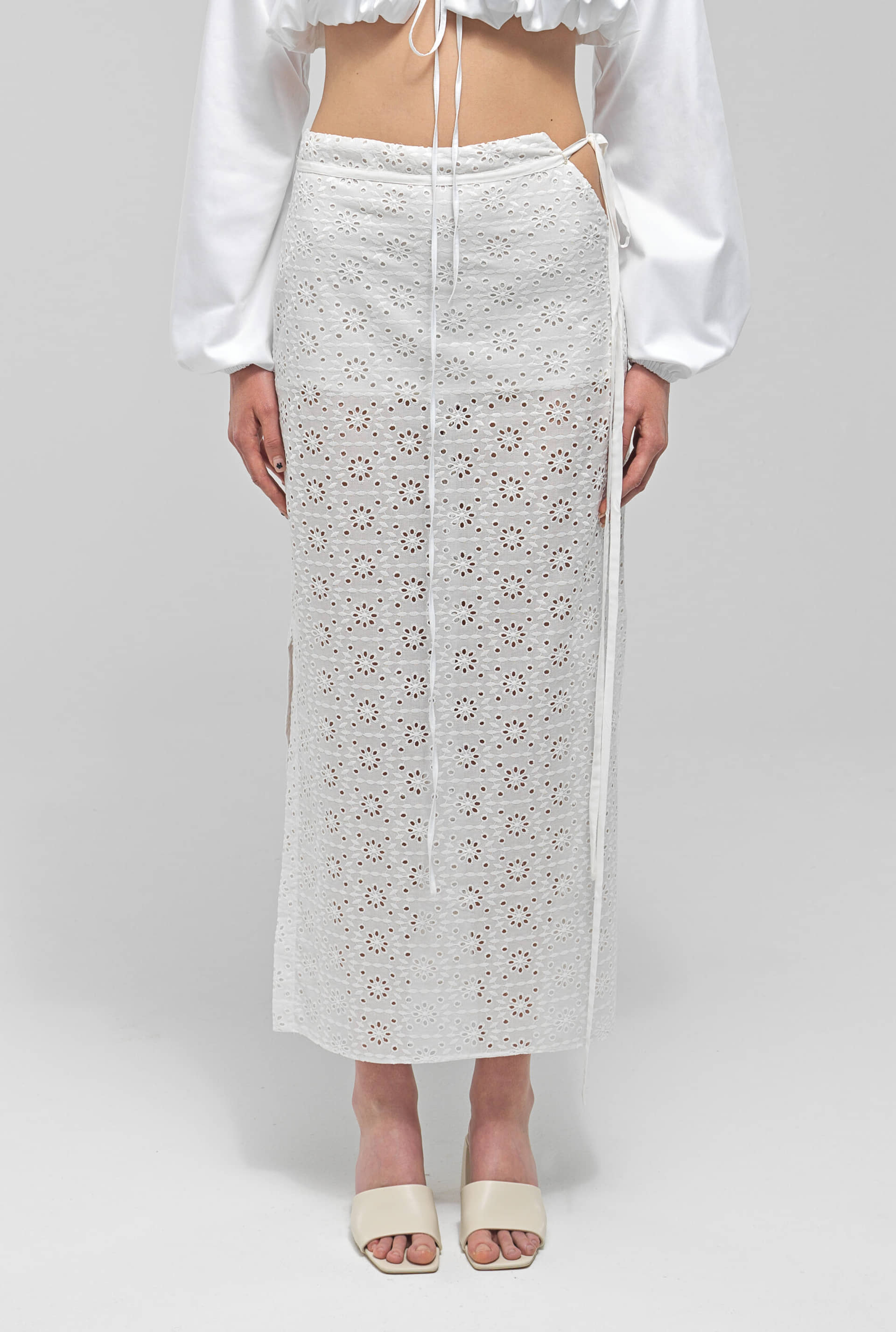FAYE White See Through Midi Slit Skirt made by MAET