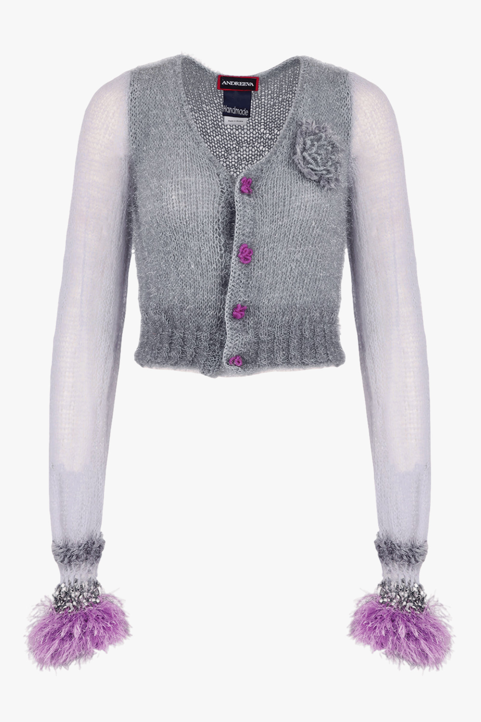 Grey Handmade Cashmere Knit Cardigan in Grey made by ANDREEVA