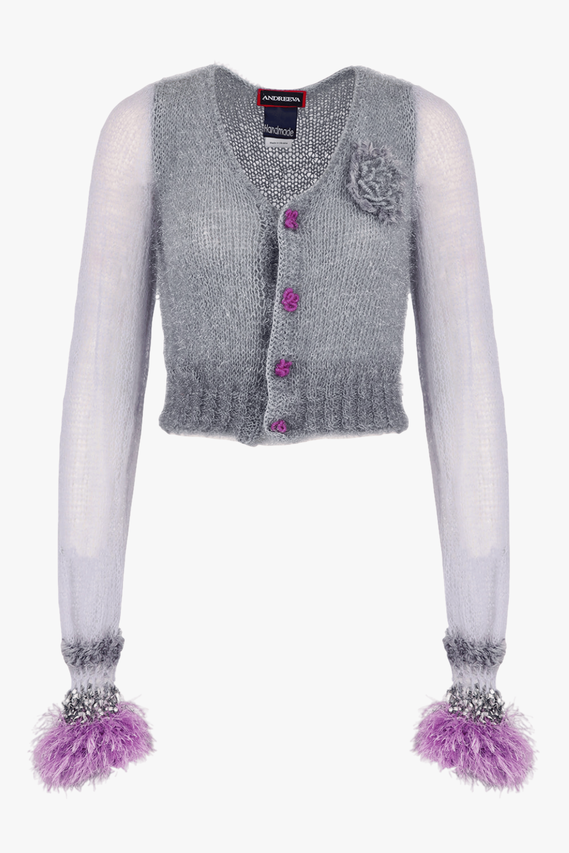 Grey Handmade Cashmere Knit Cardigan in Grey made by ANDREEVA