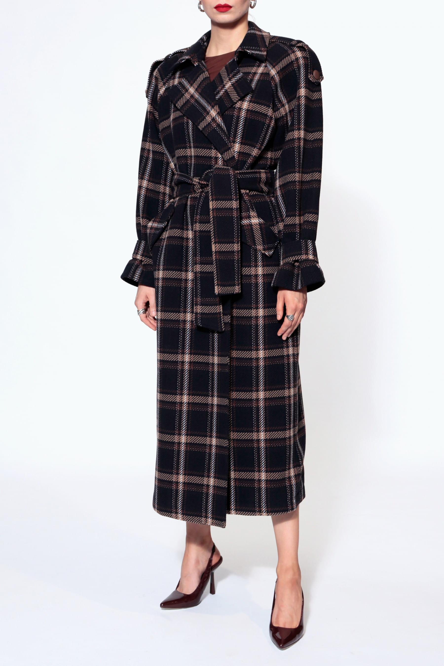 Coat Ricarda Check Navy Brown made by HALEWSKI